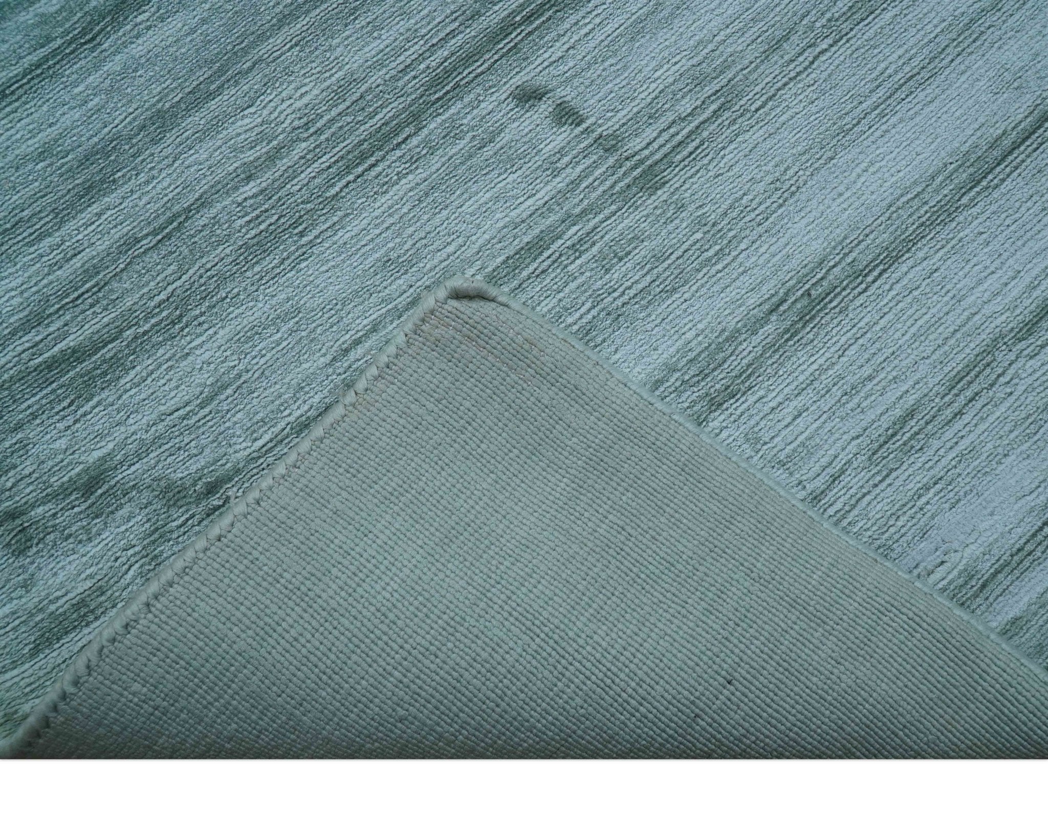 Modern Solid Design Teal Hand Loom 8x11 Art Silk Area Rug - Image 6