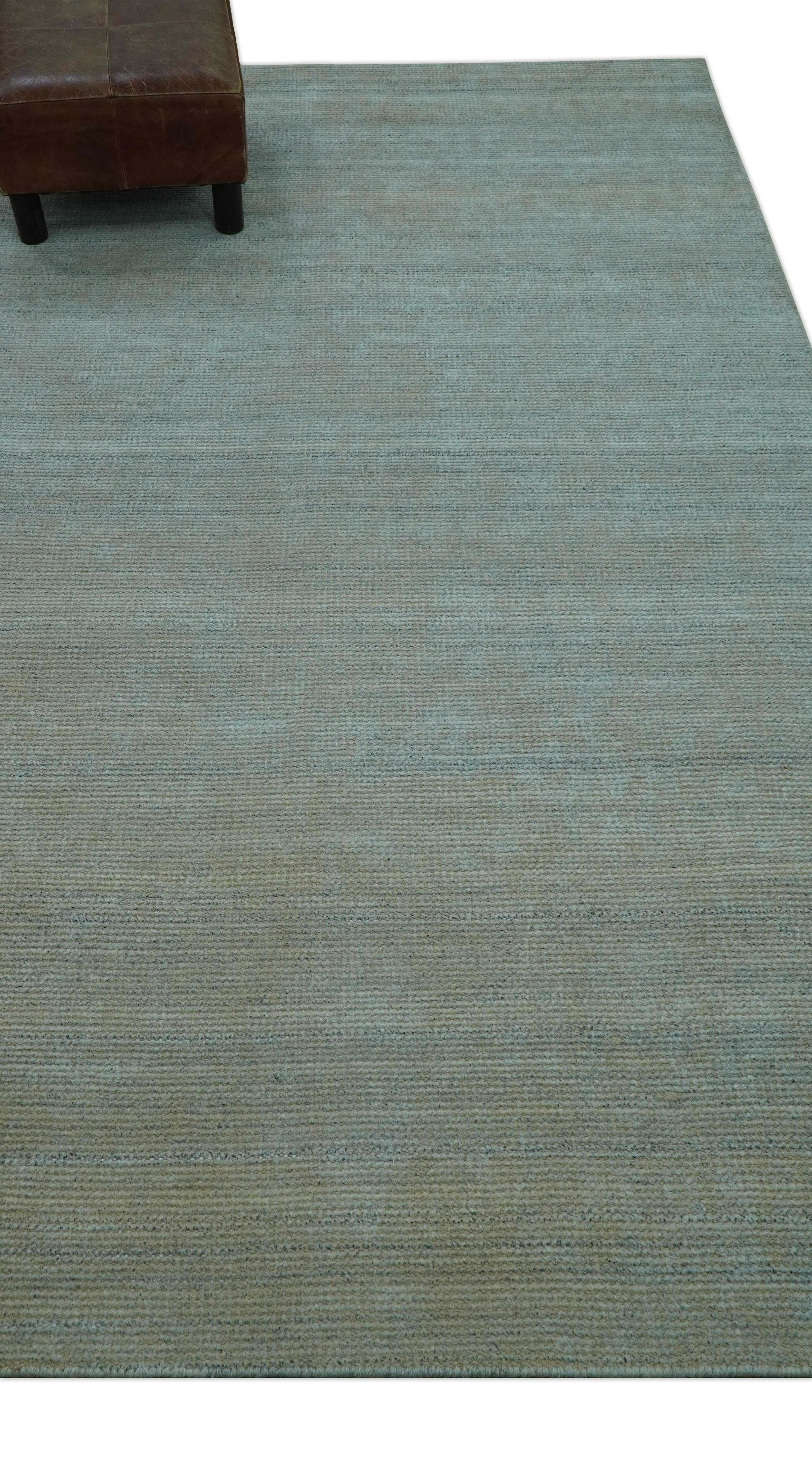 Modern Solid Design Green And Blue 5x8 Hand Knotted Wool Area Rug - Image 11