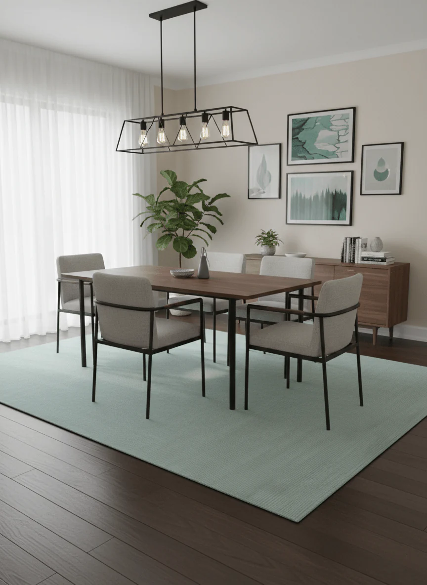 Modern Solid Design Green And Blue 5x8 Hand Knotted Wool Area Rug - Image 2