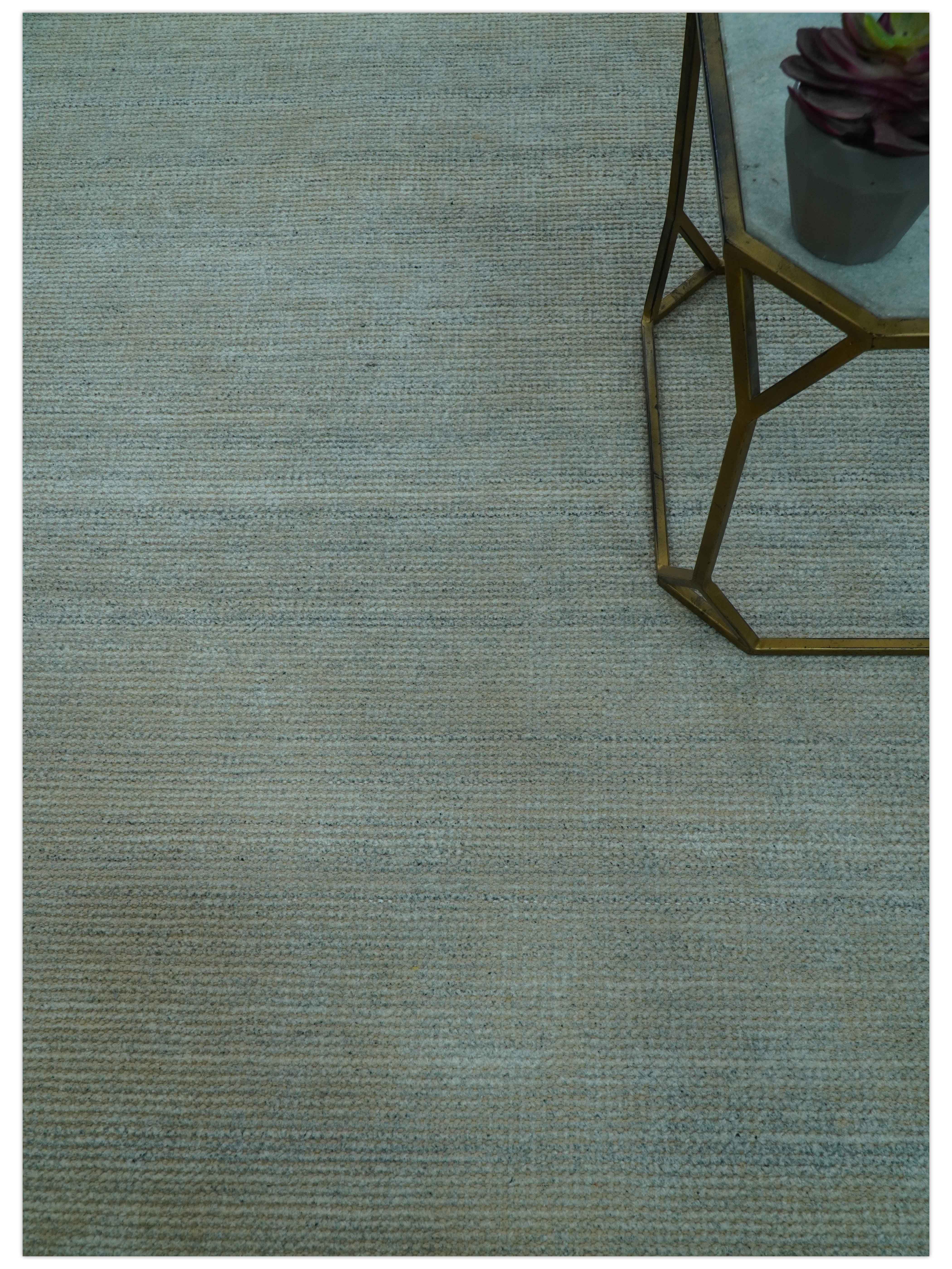 Modern Solid Design Green And Blue 5x8 Hand Knotted Wool Area Rug - Image 3
