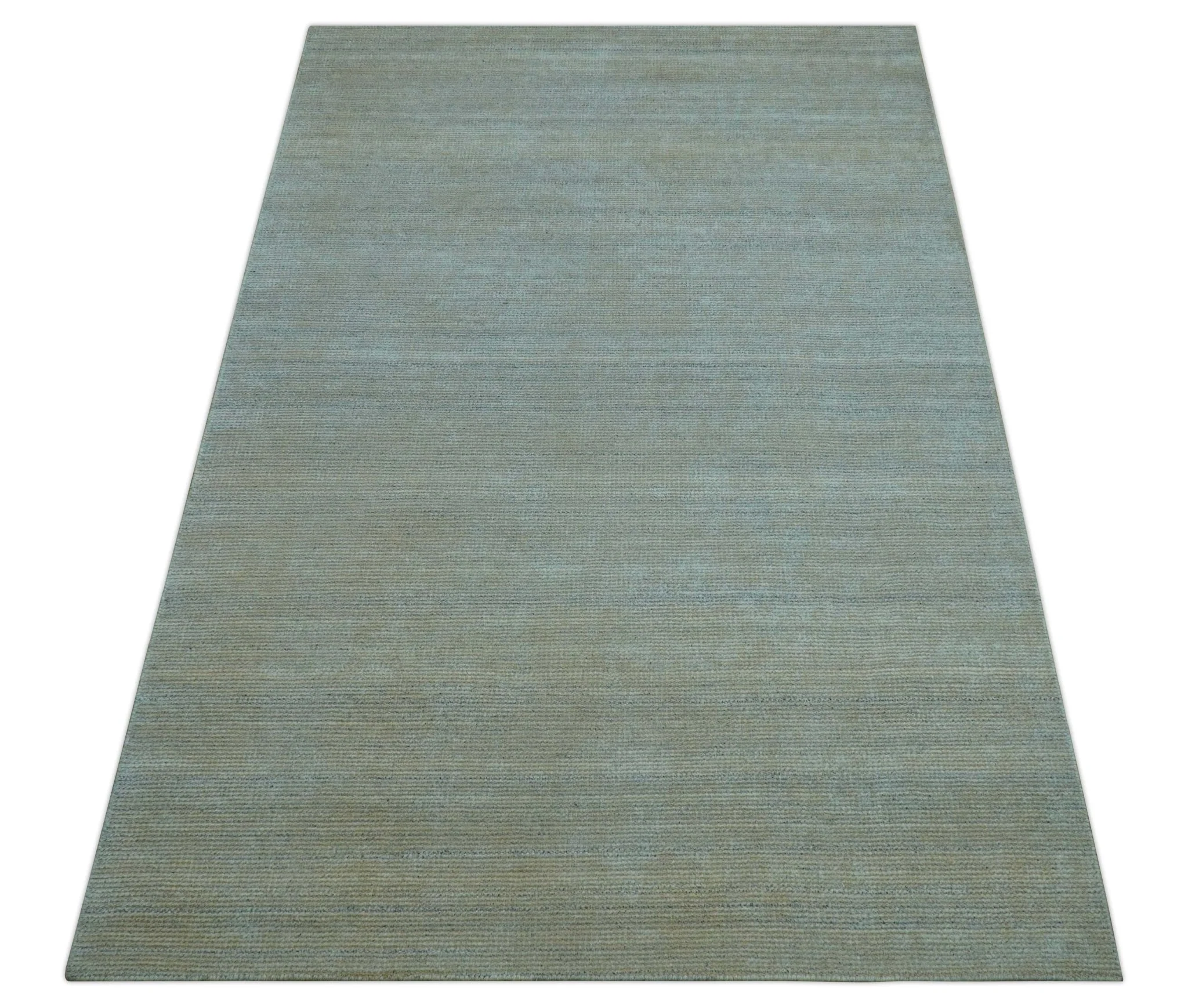 Modern Solid Design Green And Blue 5x8 Hand Knotted Wool Area Rug - Image 4