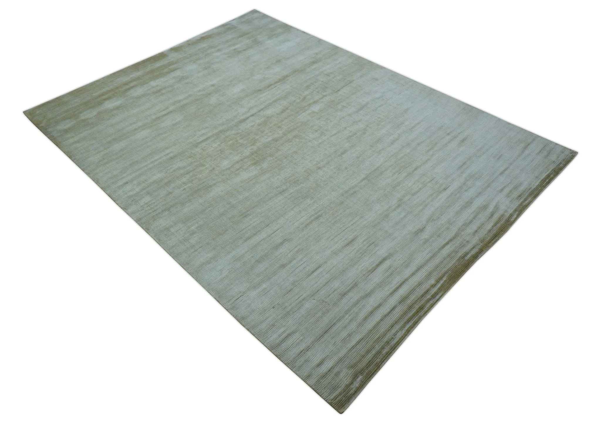 Modern Solid Design Silver And Green Hand Loom 9.4x13 Art Silk Area Rug - Image 11