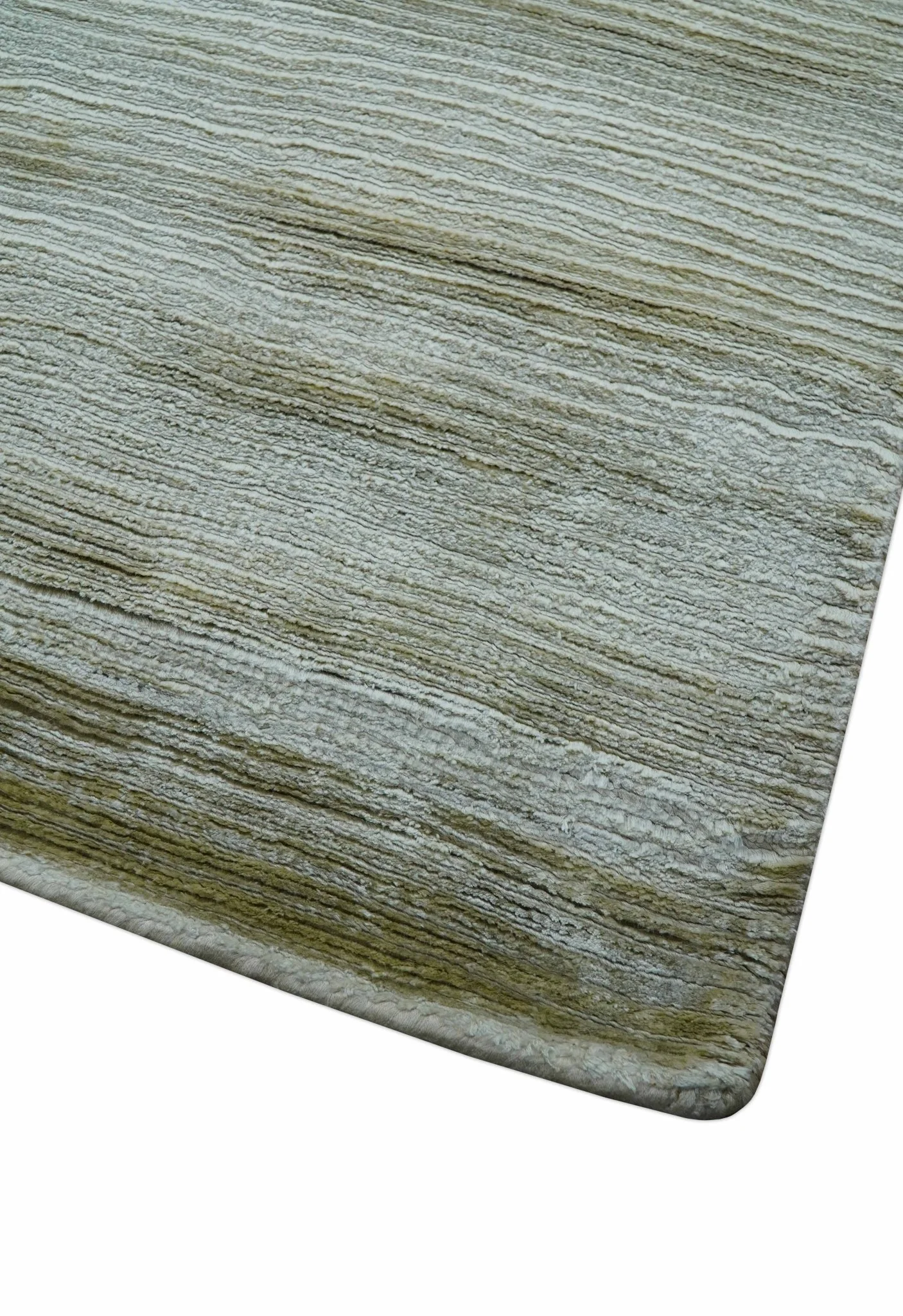 Modern Solid Design Silver And Green Hand Loom 9.4x13 Art Silk Area Rug - Image 8