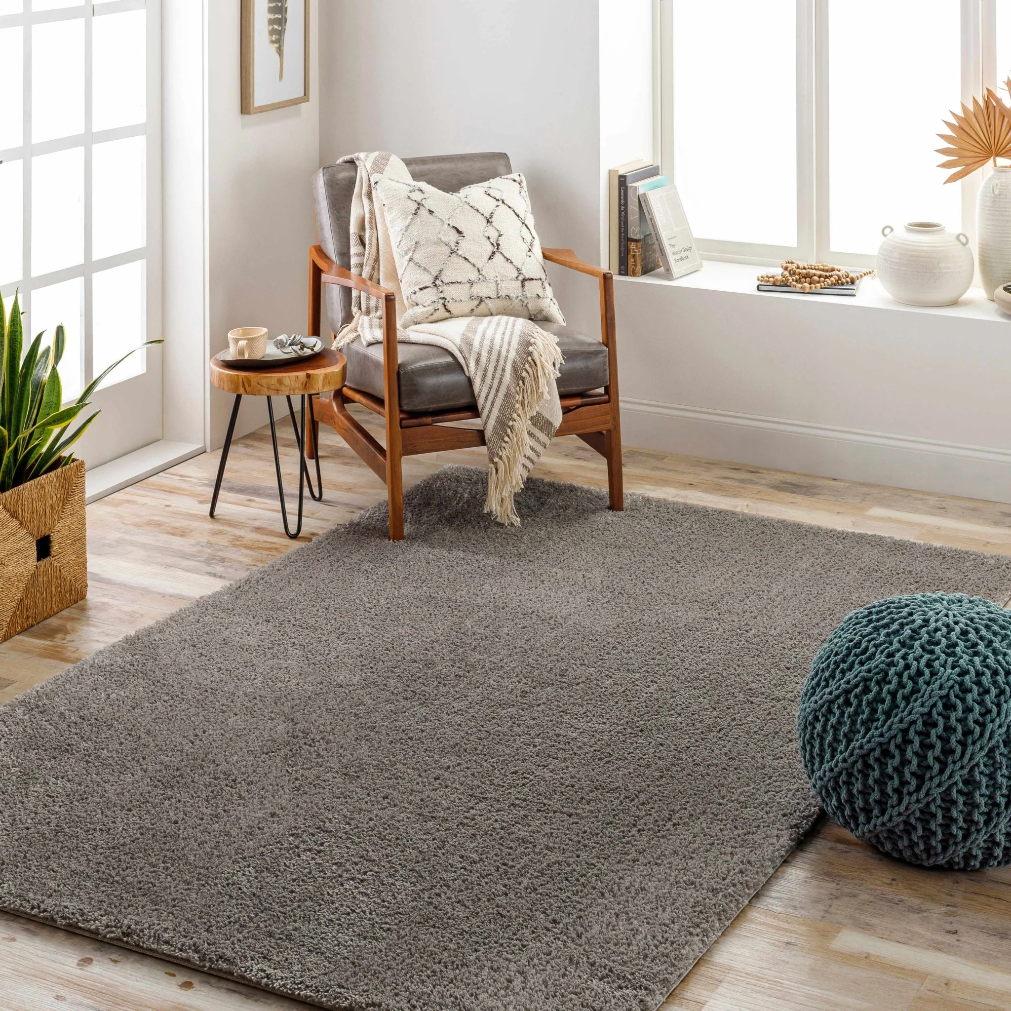 Modern Solid Gray Plush Pile Area Rug - Image 2