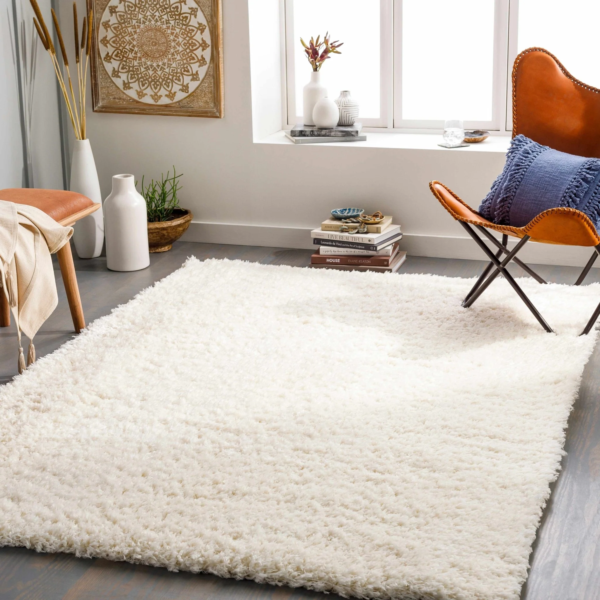 Modern Solid Ivory Moroccan Style Multi Size Plush Pile area rug - Image 14