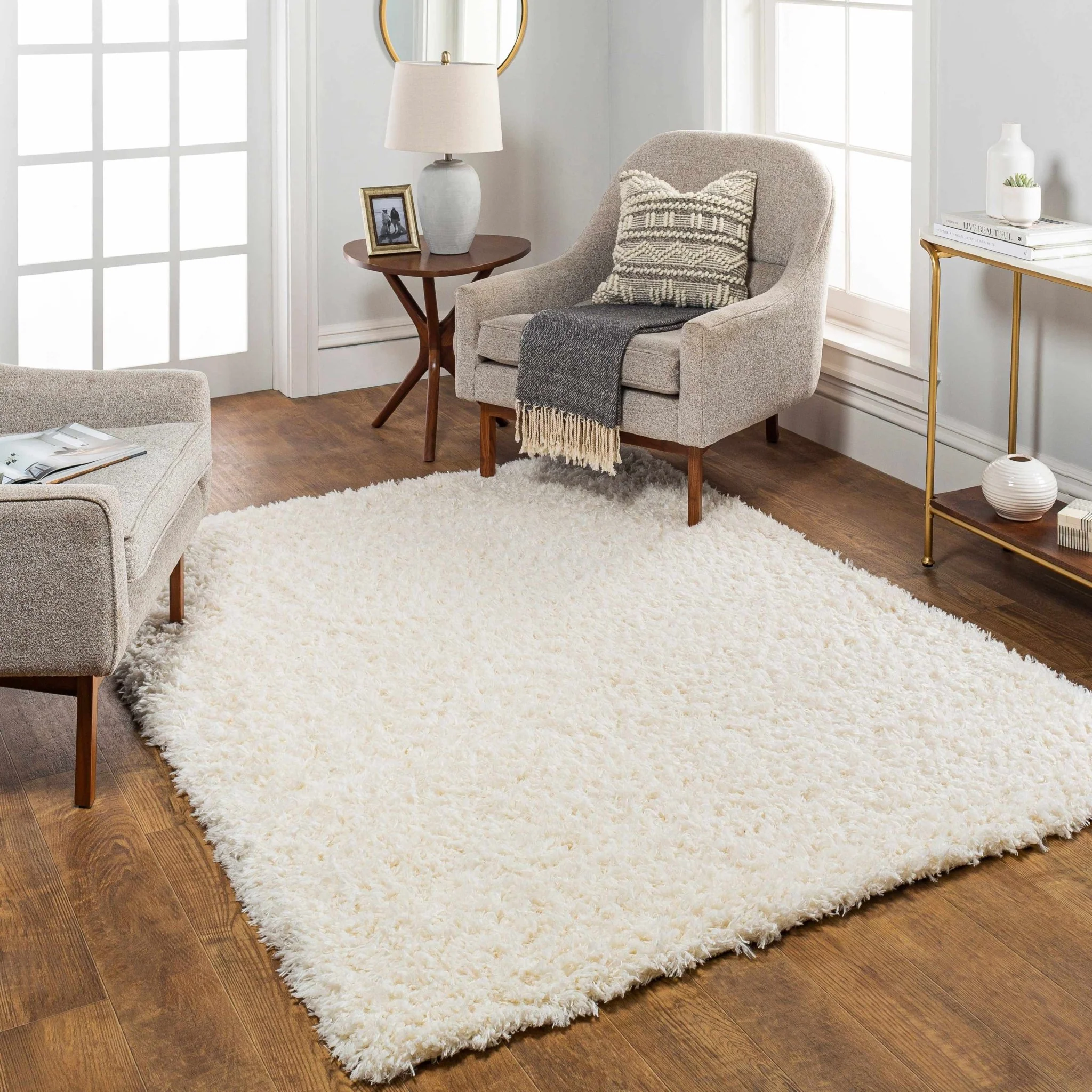 Modern Solid Ivory Moroccan Style Multi Size Plush Pile area rug - Image 15