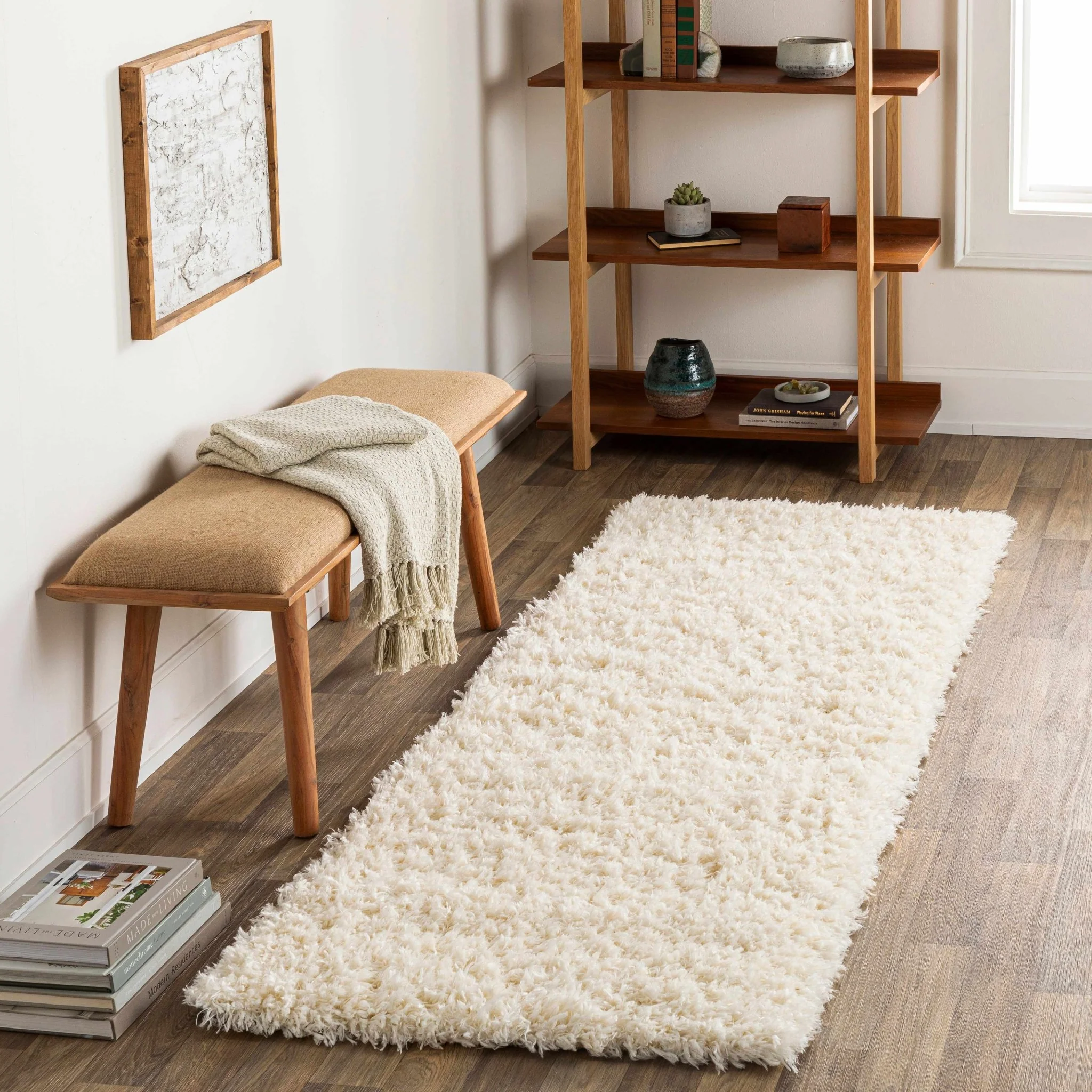 Modern Solid Ivory Moroccan Style Multi Size Plush Pile area rug - Image 5