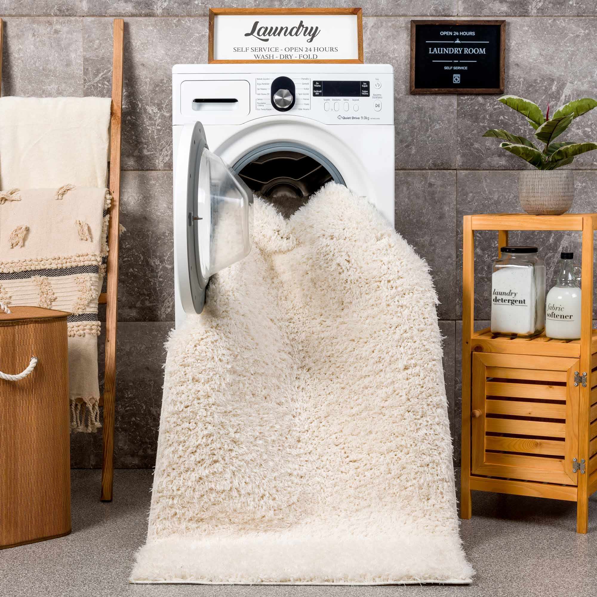 Modern Solid Ivory Plush Pile Moroccan style Washable Area Rug - Image 17