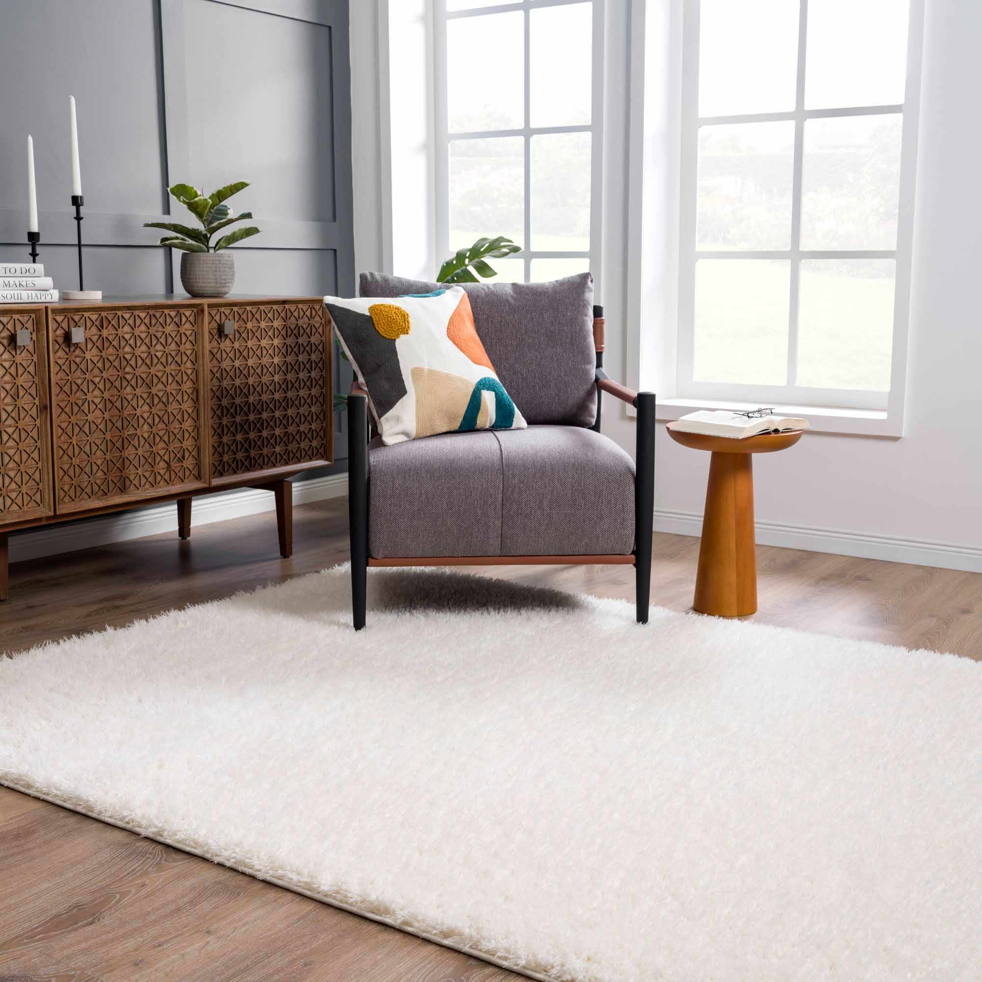 Modern Solid Ivory Plush Pile Moroccan style Washable Area Rug - Image 19