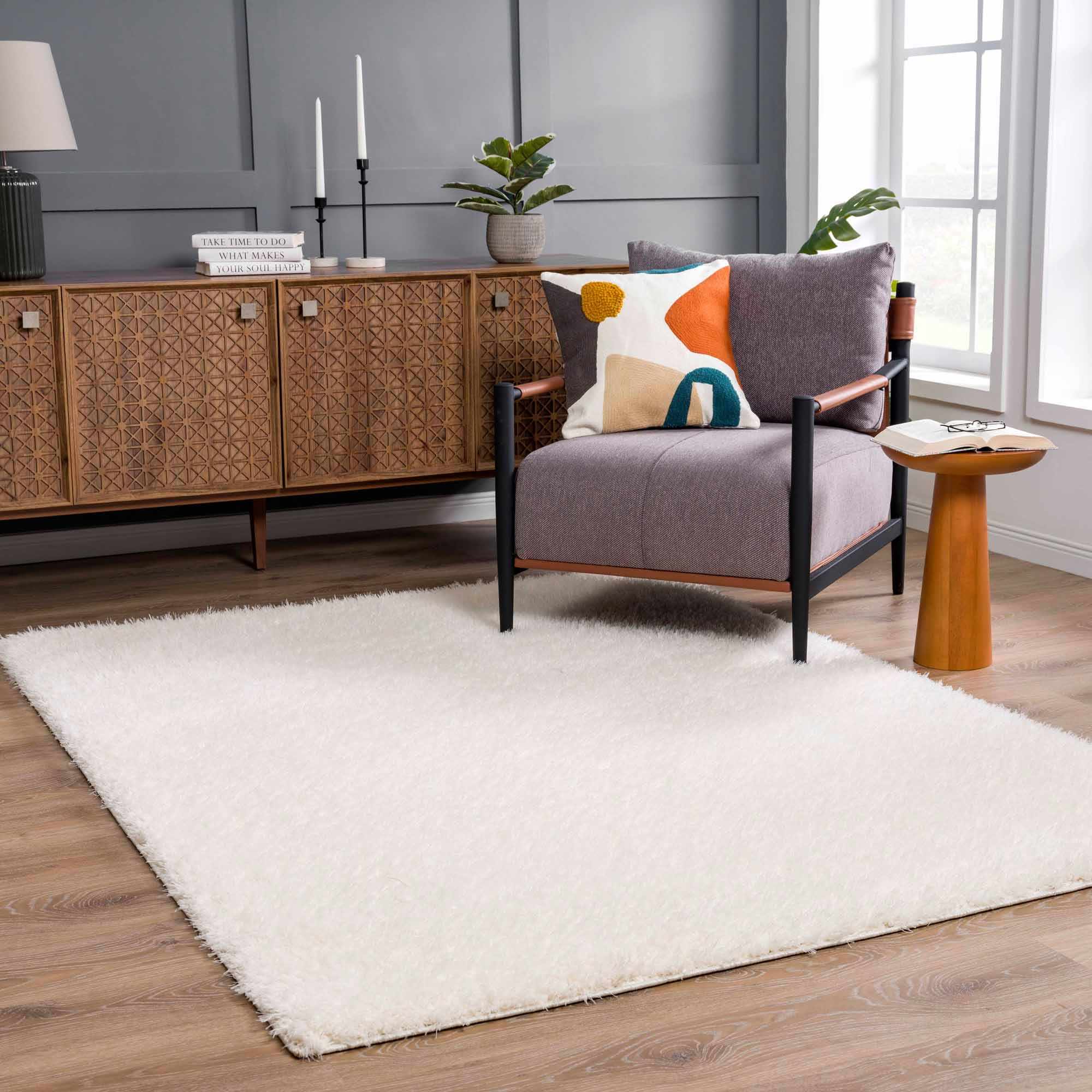 Modern Solid Ivory Plush Pile Moroccan style Washable Area Rug - Image 5