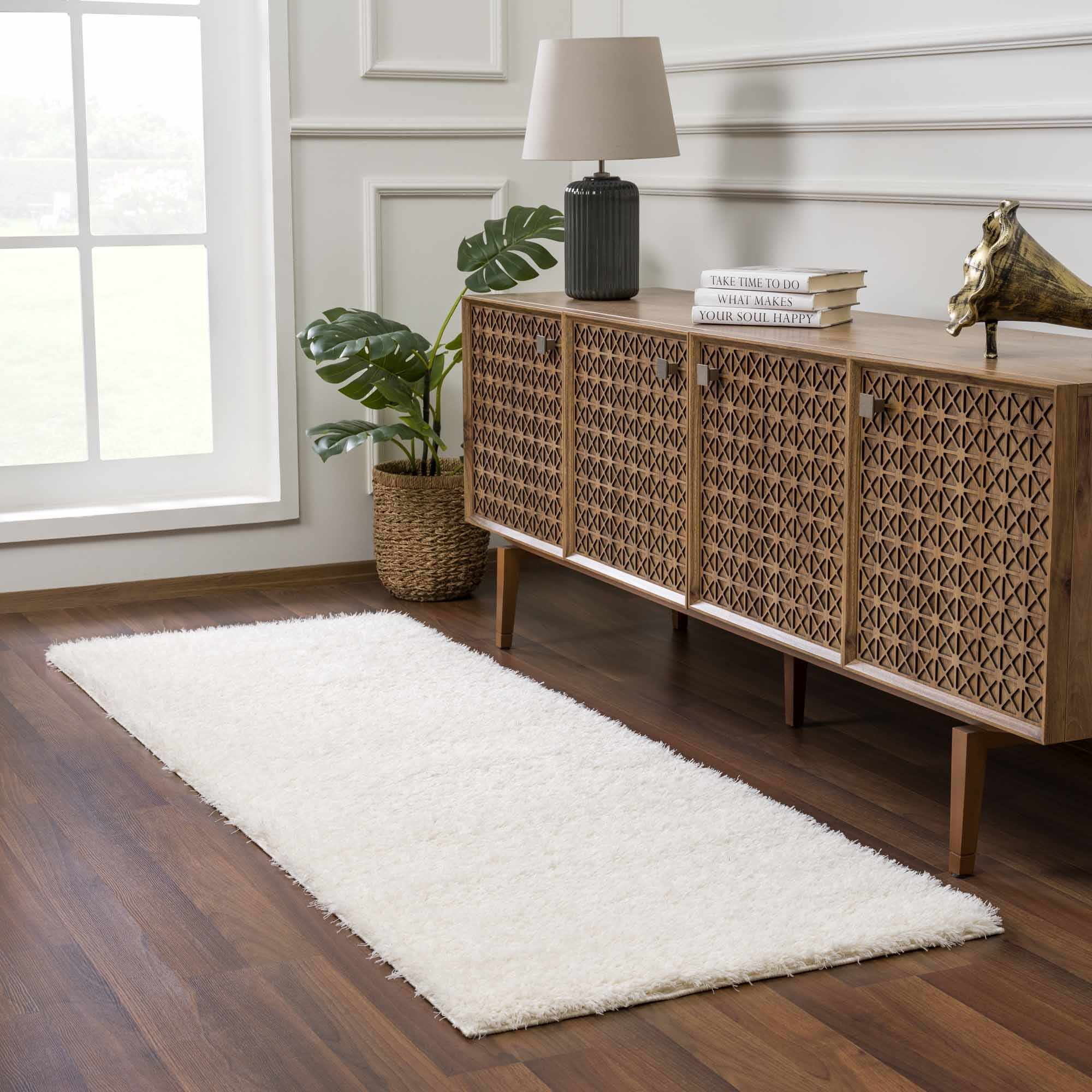 Modern Solid Ivory Plush Pile Moroccan style Washable Area Rug - Image 6