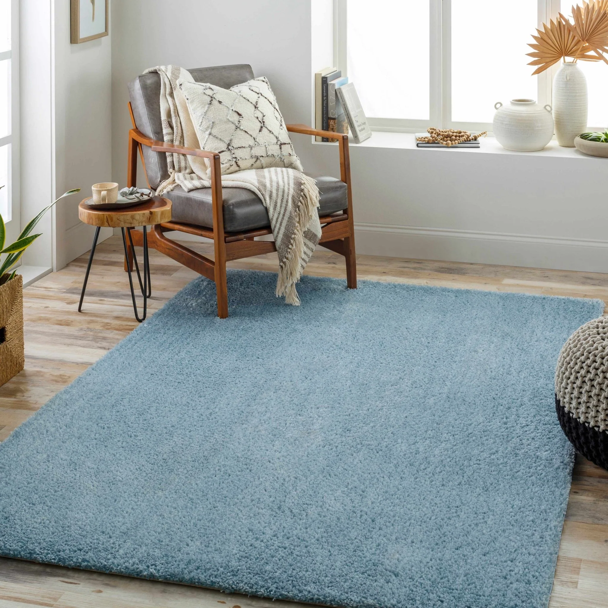 Modern Solid Light Blue Plush Pile Area Rug - Image 2