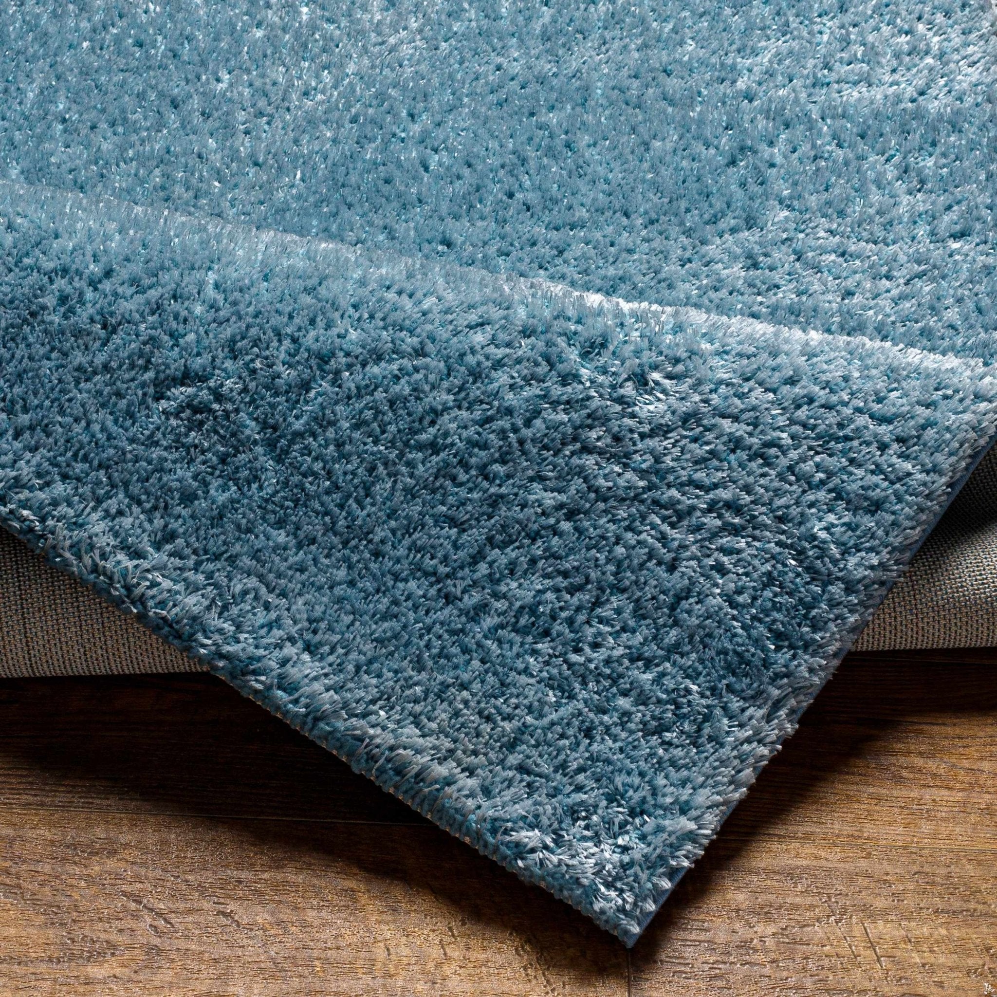Modern Solid Light Blue Plush Pile Area Rug - Image 5