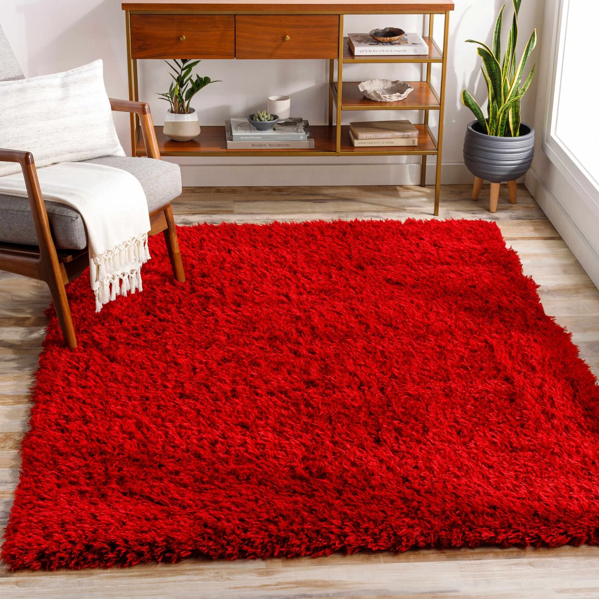 Modern Solid Maroon Moroccan Style Plush Pile Area Rug - Image 2