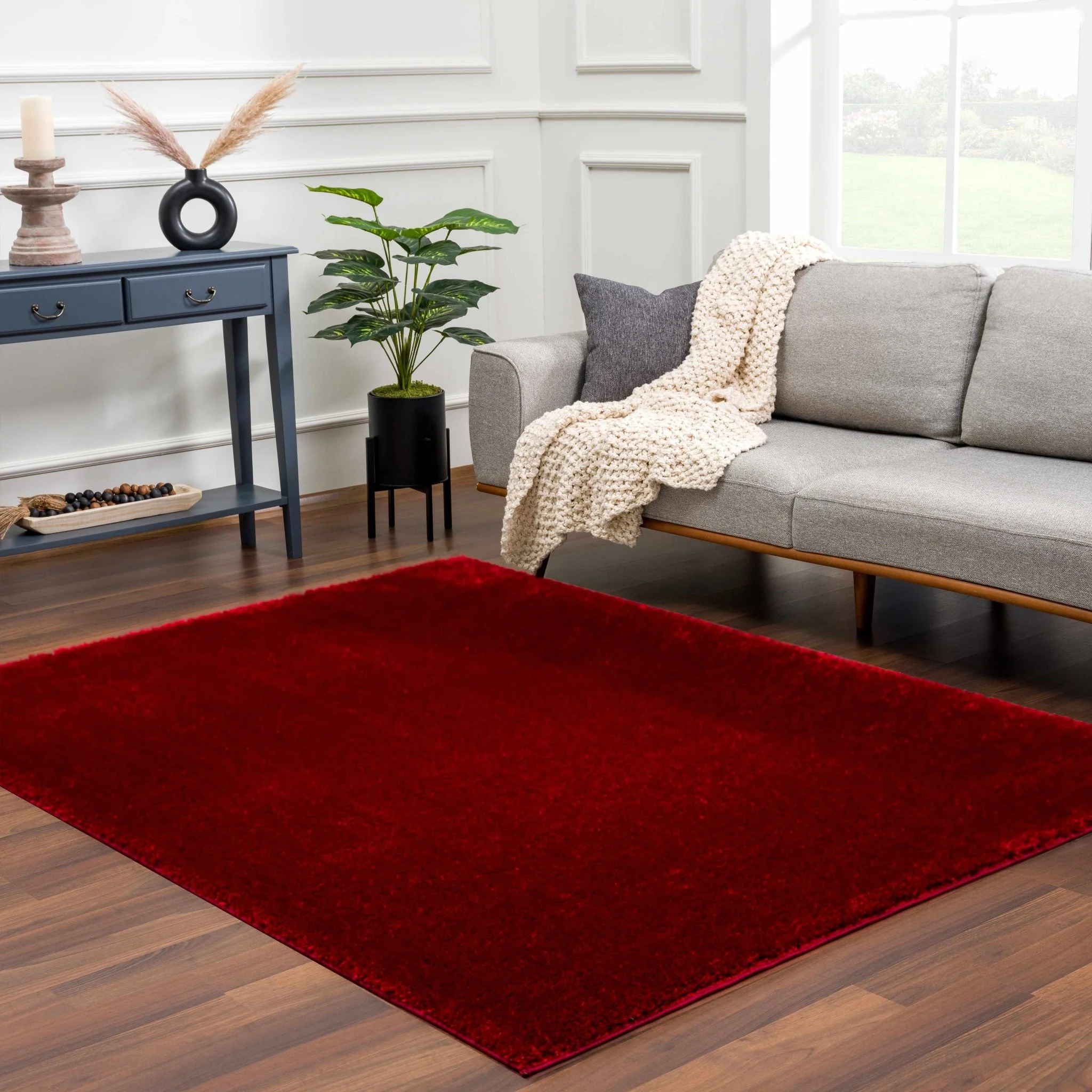 Modern Solid Maroon Plush Pile Moroccan Area Rug - Image 12