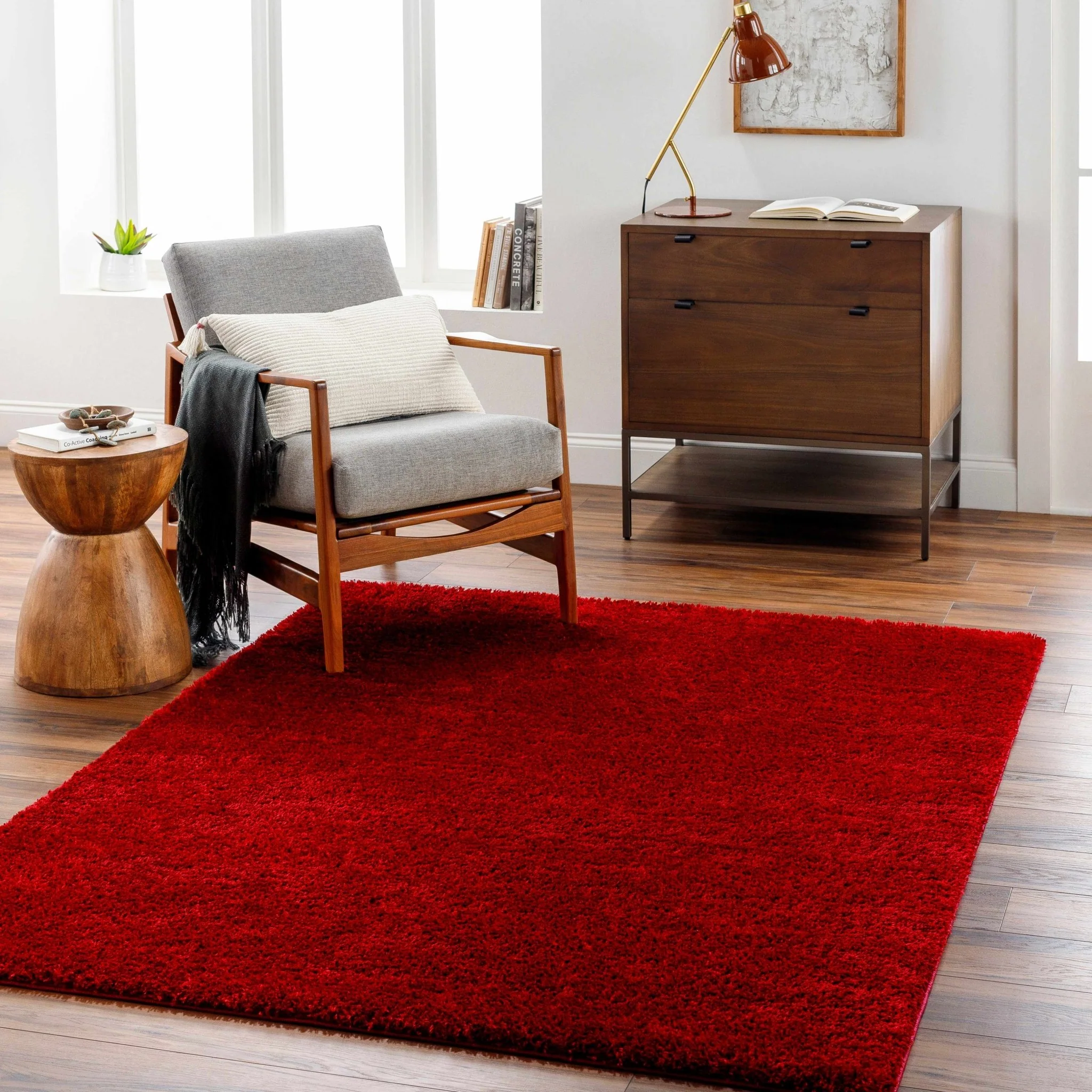 Modern Solid Maroon Plush Pile Moroccan Area Rug - Image 19
