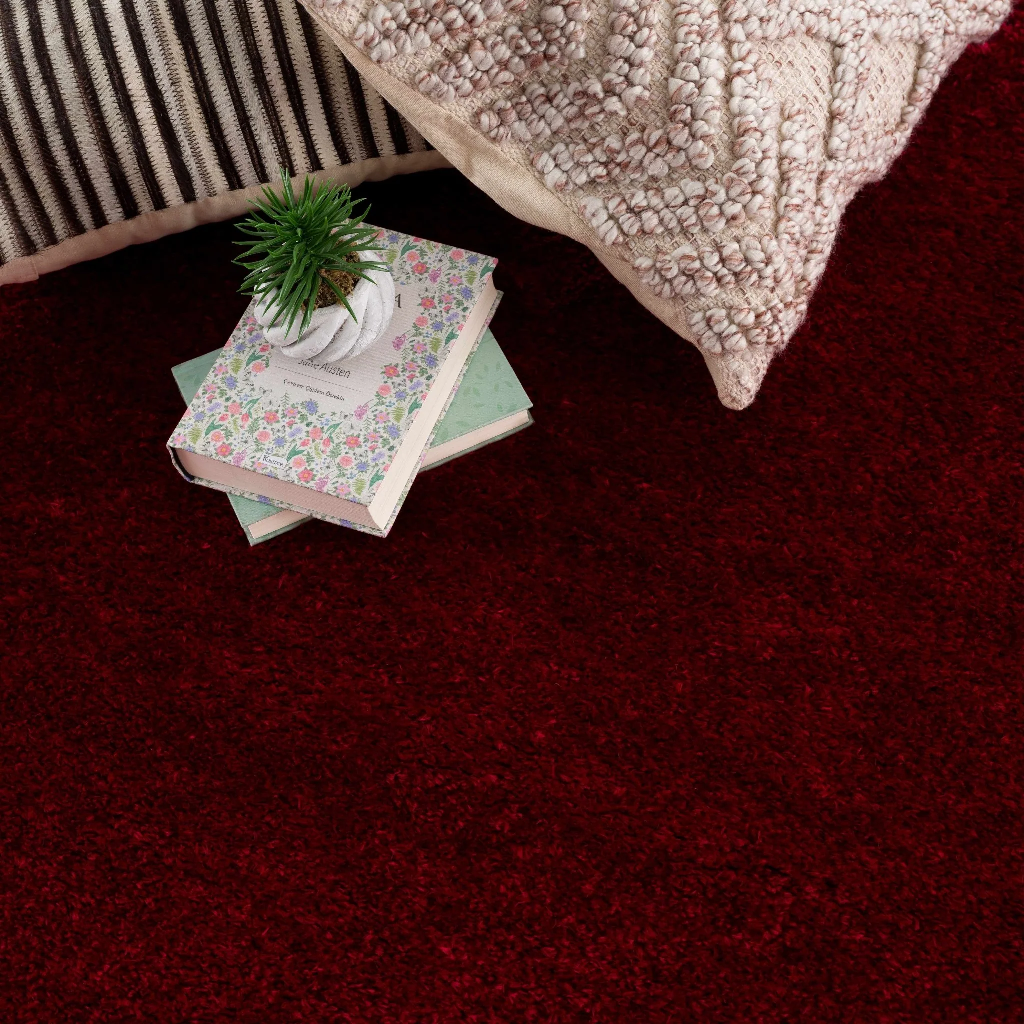 Modern Solid Maroon Plush Pile Moroccan Area Rug - Image 4