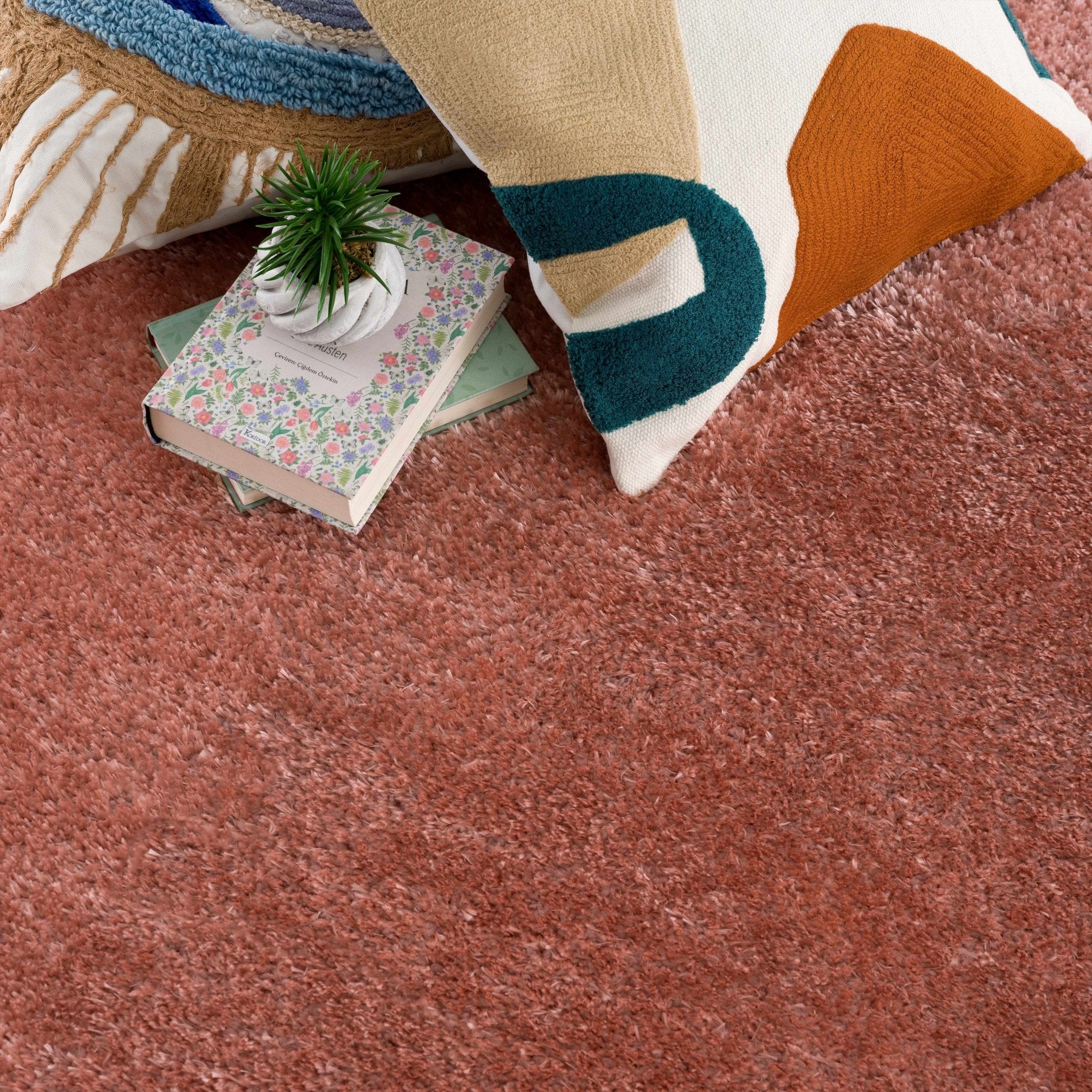 Modern Solid Peach Plush Pile Moroccan Style Area Rug - Image 12