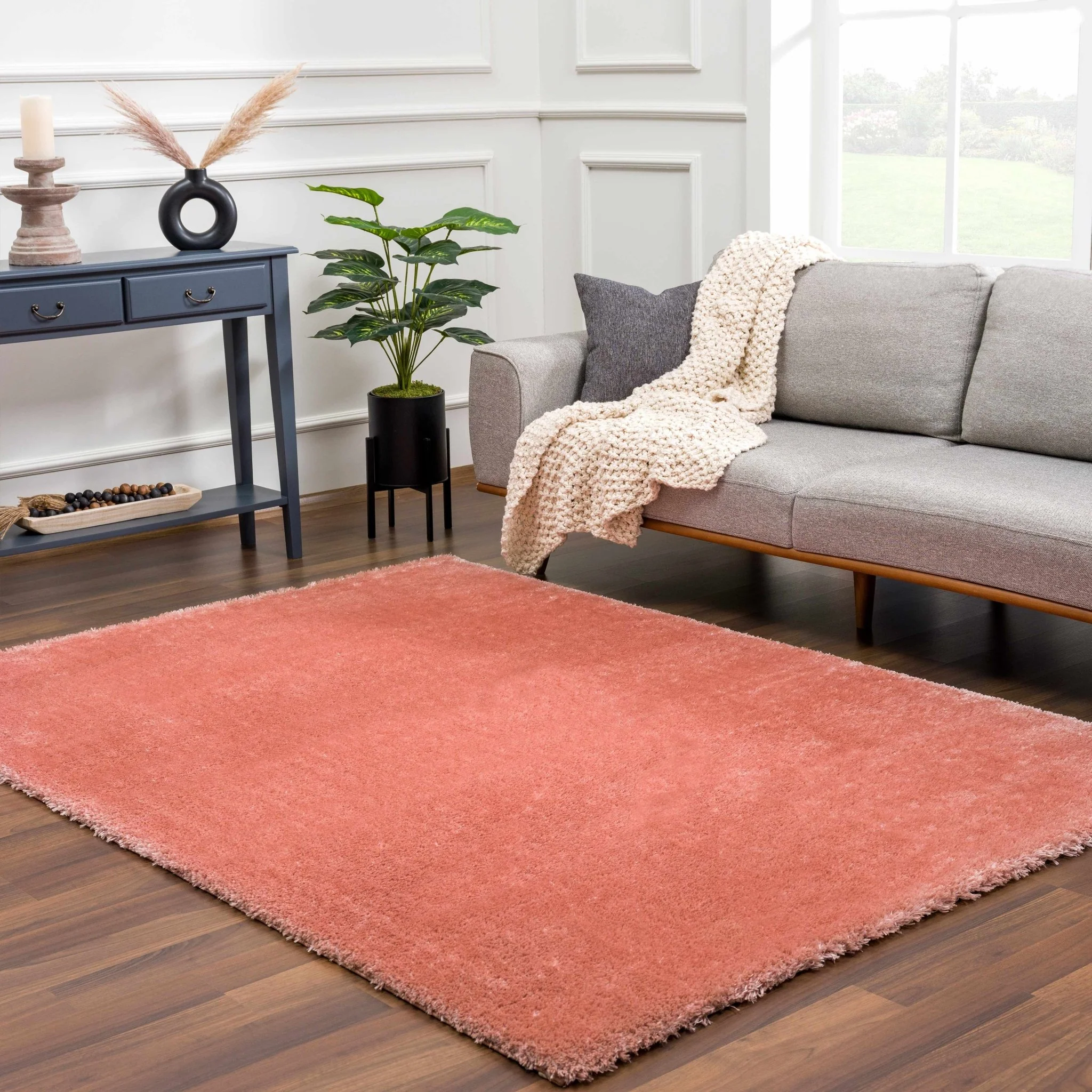 Modern Solid Peach Plush Pile Moroccan Style Area Rug - Image 13