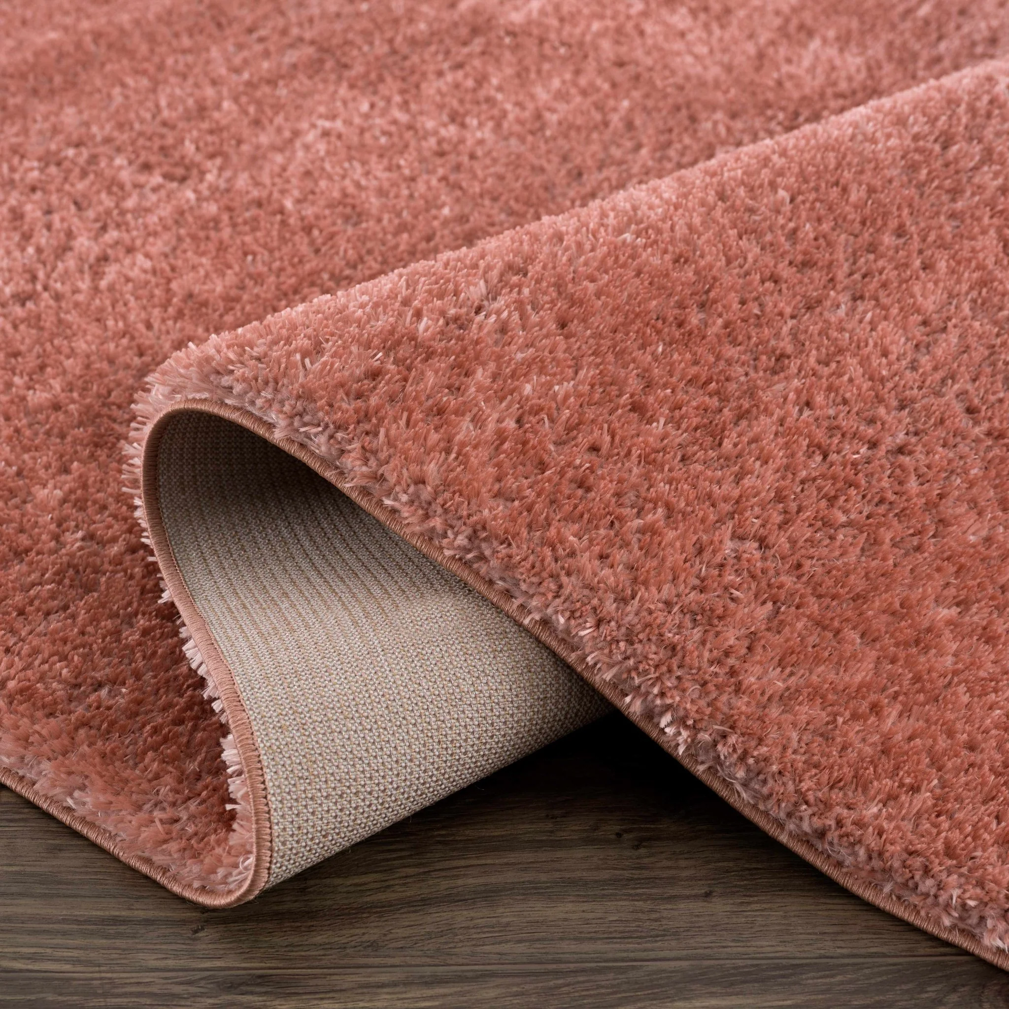 Modern Solid Peach Plush Pile Moroccan Style Area Rug - Image 7