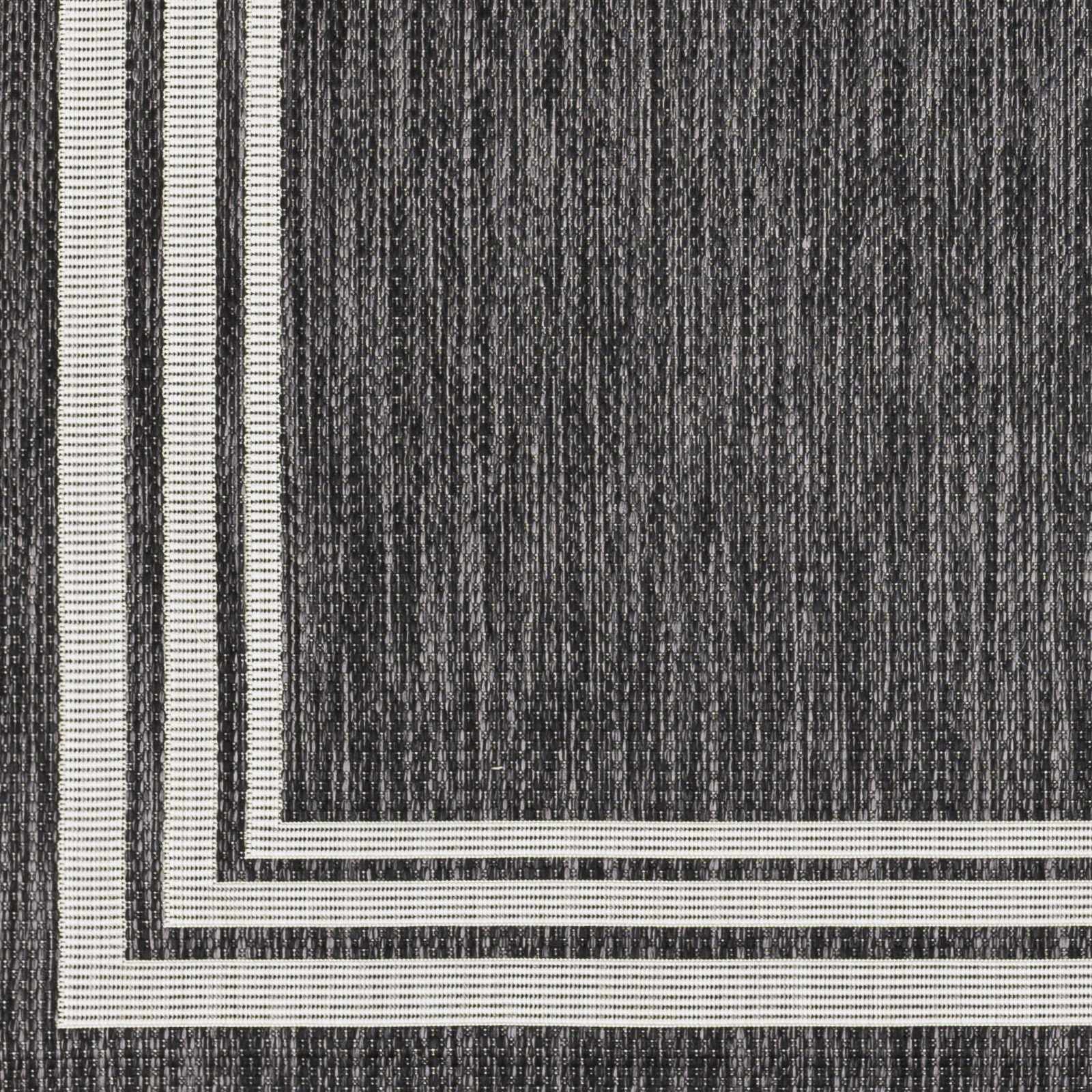 Modern Solid Plain Charcoal and Ivory Stripes Design Outdoor Safe Area Rug - Image 10