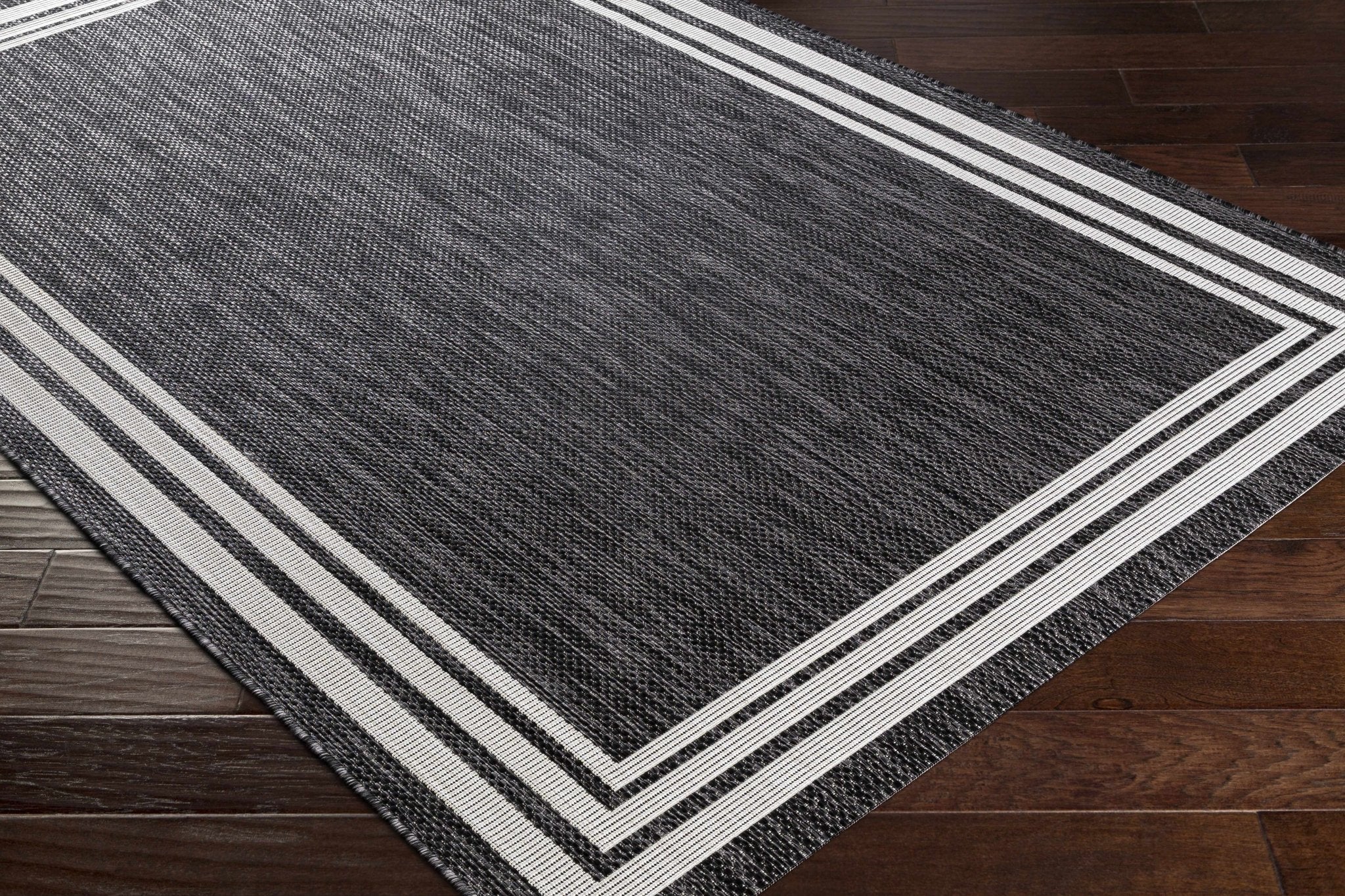 Modern Solid Plain Charcoal and Ivory Stripes Design Outdoor Safe Area Rug - Image 13
