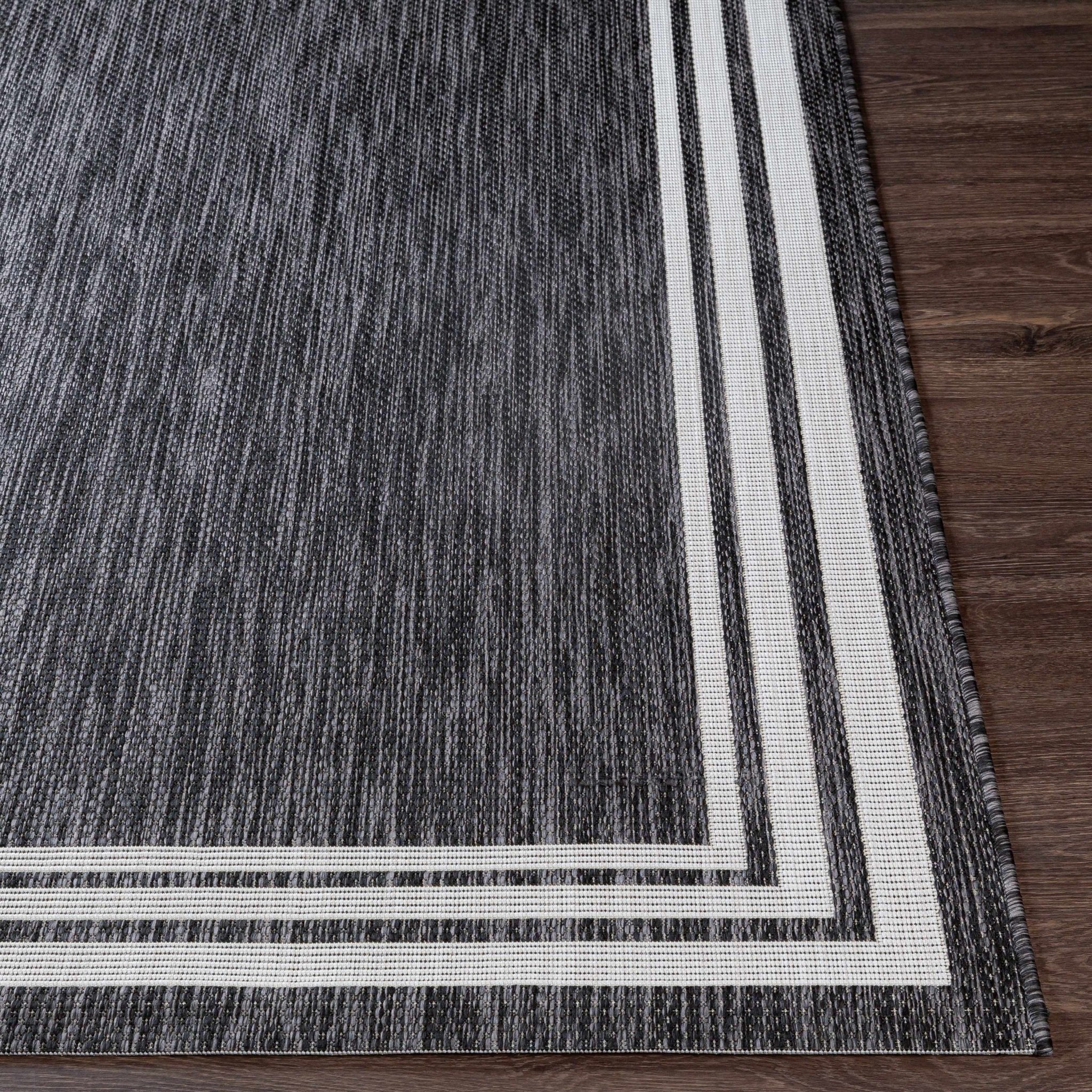 Modern Solid Plain Charcoal and Ivory Stripes Design Outdoor Safe Area Rug - Image 14
