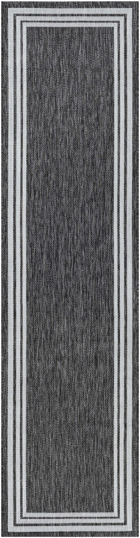 Modern Solid Plain Charcoal and Ivory Stripes Design Outdoor Safe Area Rug - Image 15