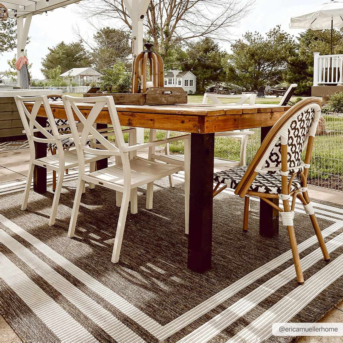 Modern Solid Plain Charcoal and Ivory Stripes Design Outdoor Safe Area Rug - Image 2