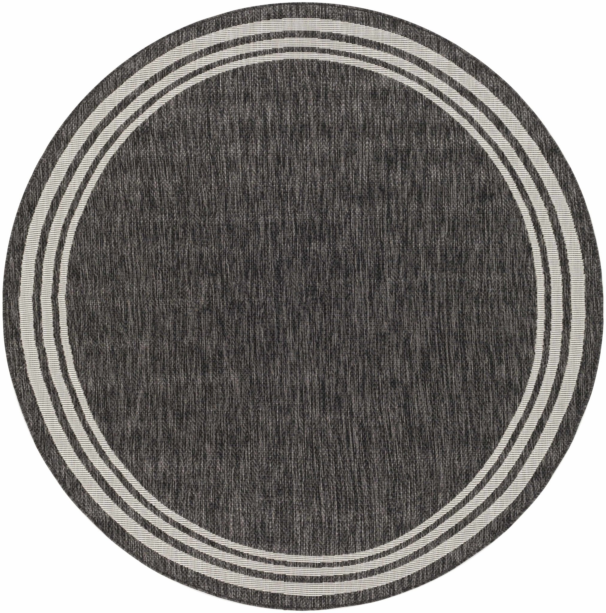 Modern Solid Plain Charcoal and Ivory Stripes Design Outdoor Safe Area Rug - Image 6