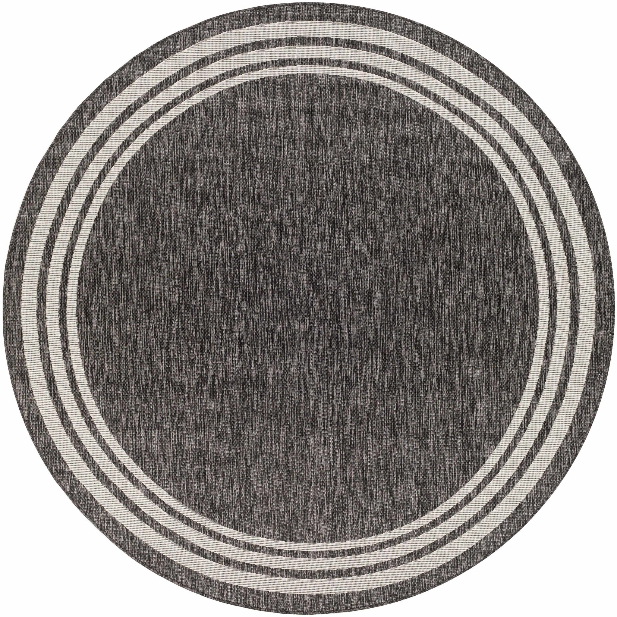 Modern Solid Plain Charcoal and Ivory Stripes Design Outdoor Safe Area Rug - Image 8