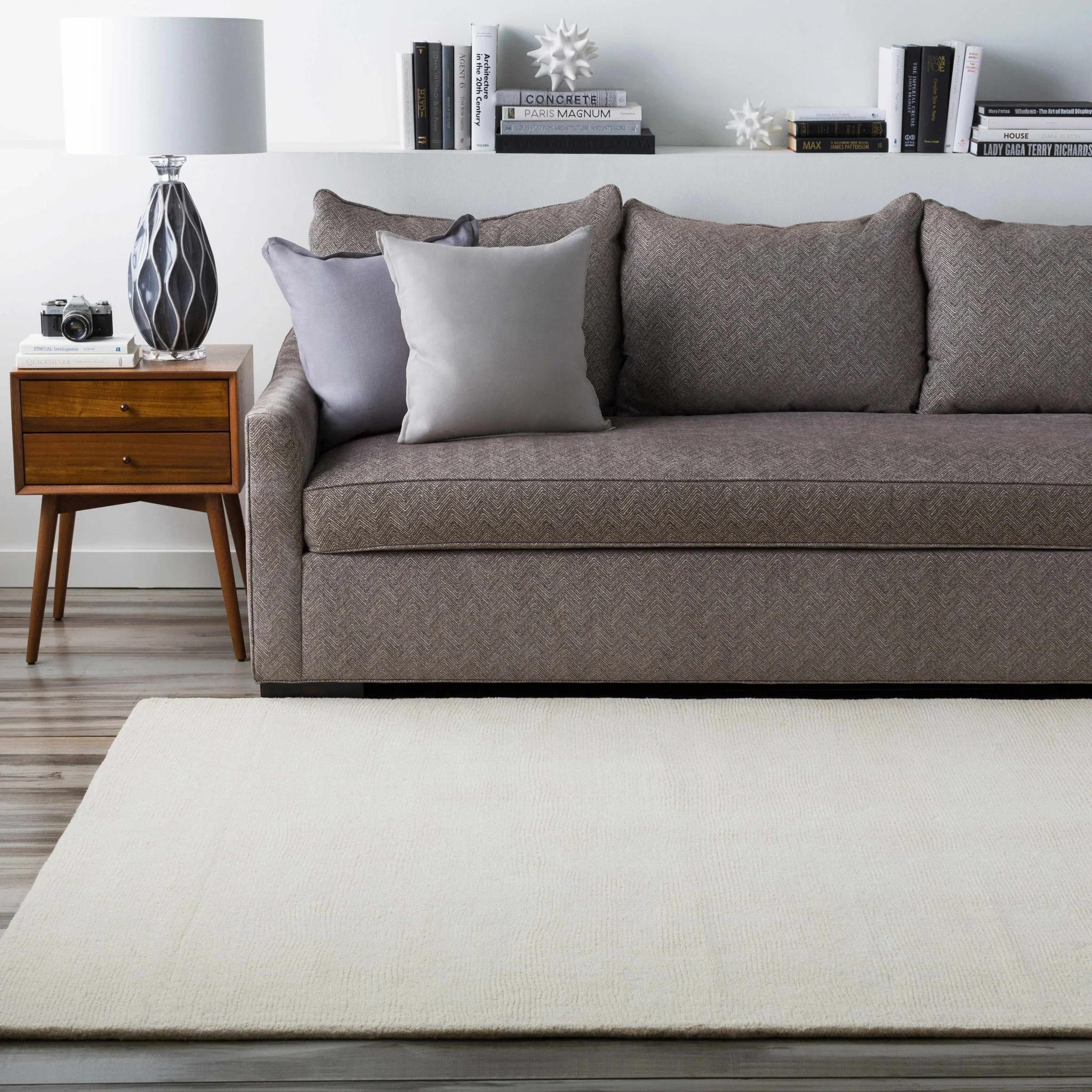 Modern Solid Plain Ivory Hand loomed Multi size Wool Area Rug - Image 4