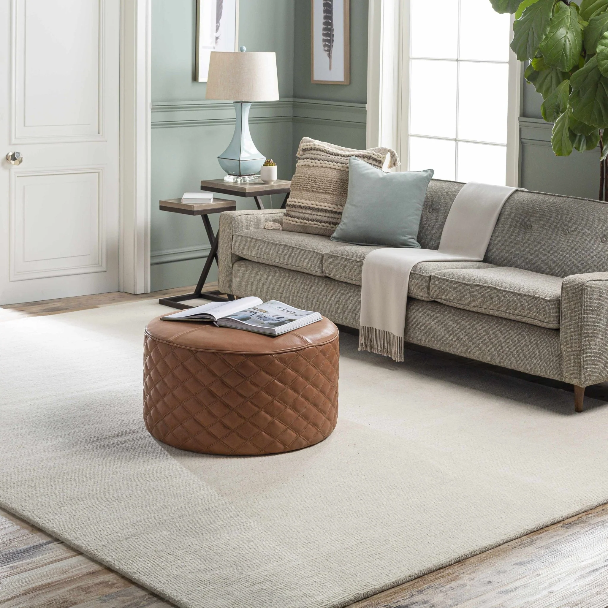 Modern Solid Plain Ivory Hand loomed Multi size Wool Area Rug - Image 5