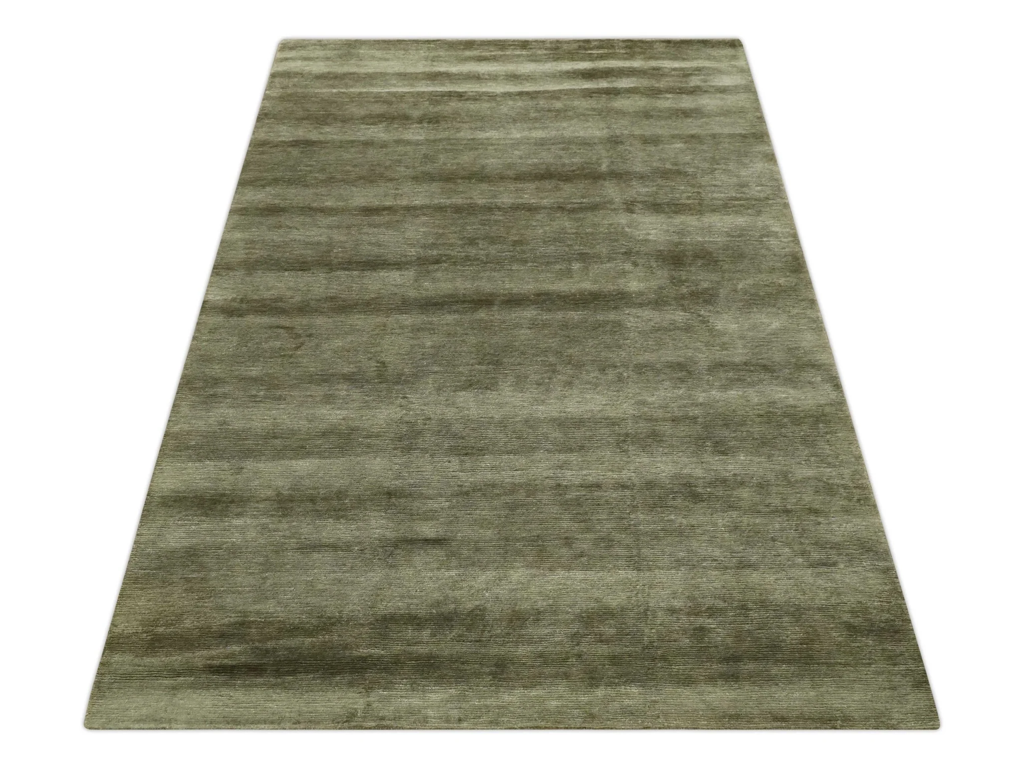 Modern Solid Plain Olive Hand Knotted 6x9 Bamboo Silk area Rug - Image 10