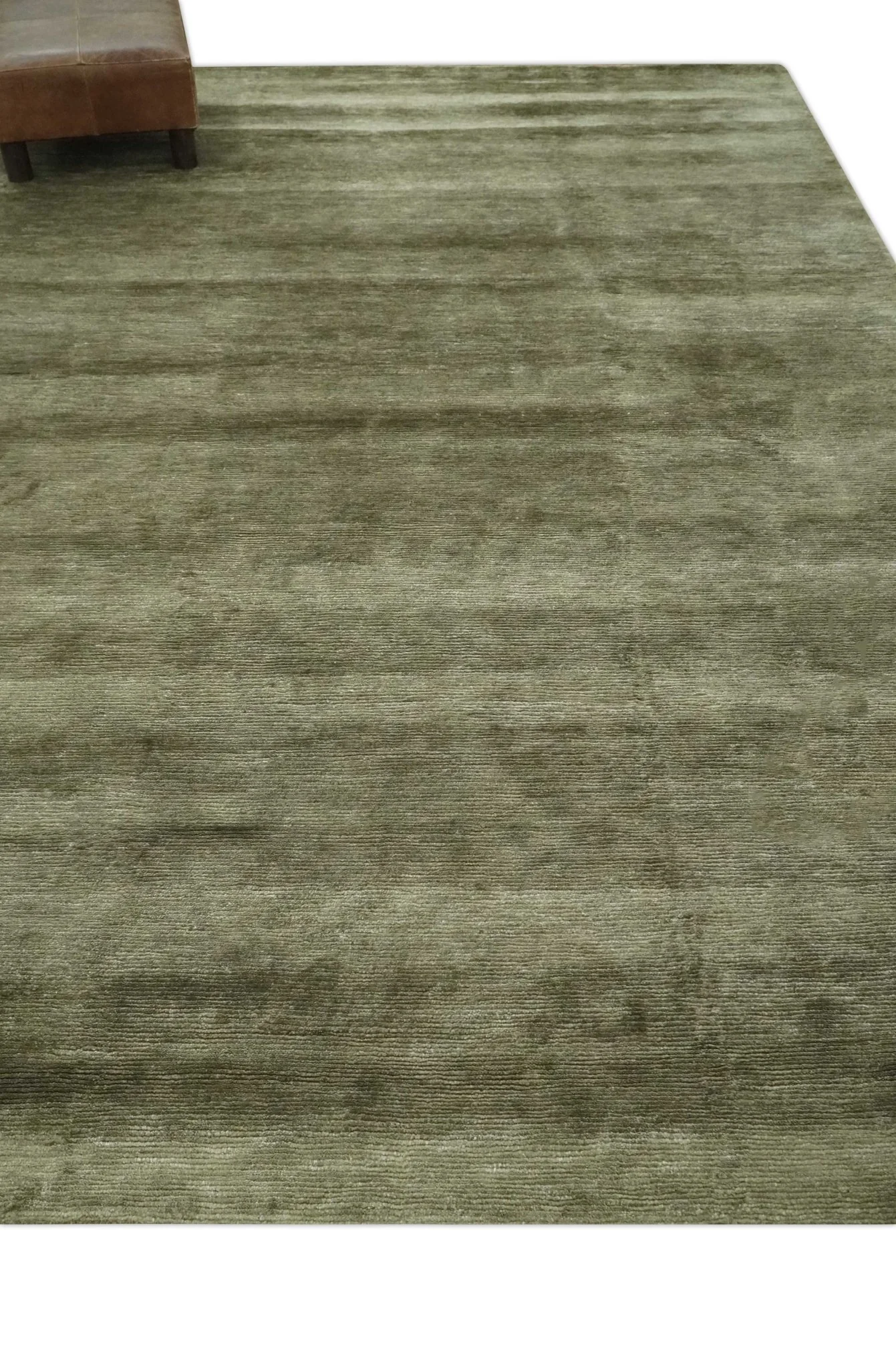 Modern Solid Plain Olive Hand Knotted 6x9 Bamboo Silk area Rug - Image 3