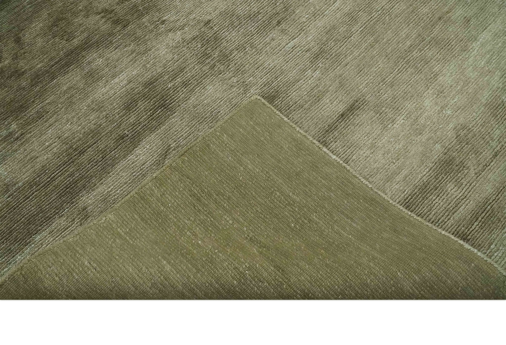 Modern Solid Plain Olive Hand Knotted 6x9 Bamboo Silk area Rug - Image 7