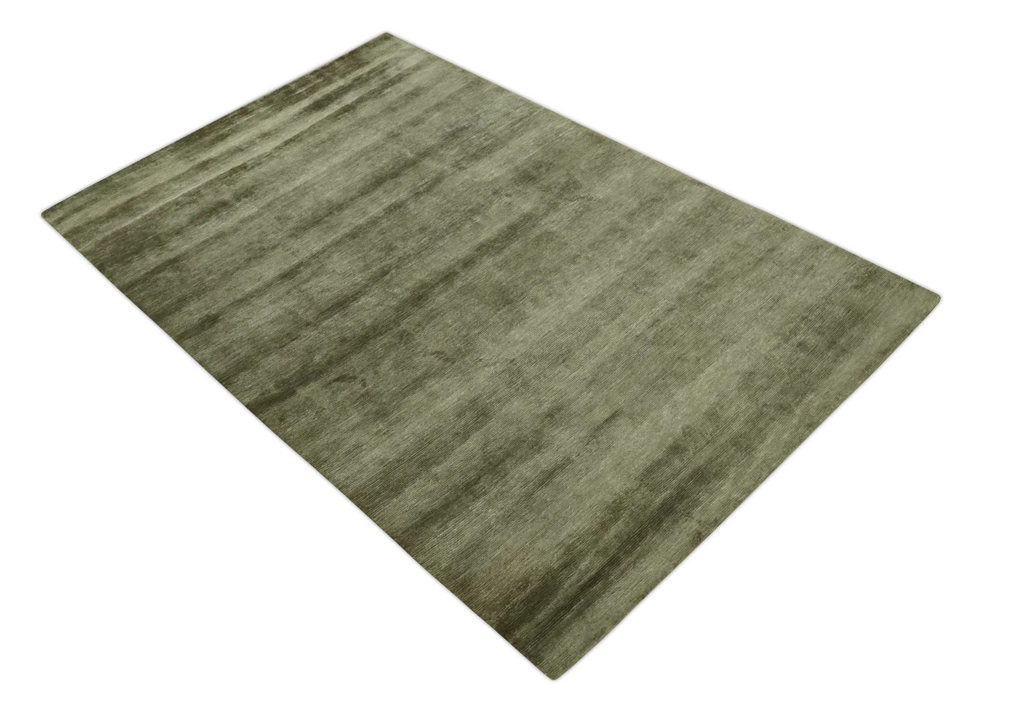 Modern Solid Plain Olive Hand Knotted 6x9 Bamboo Silk area Rug - Image 9