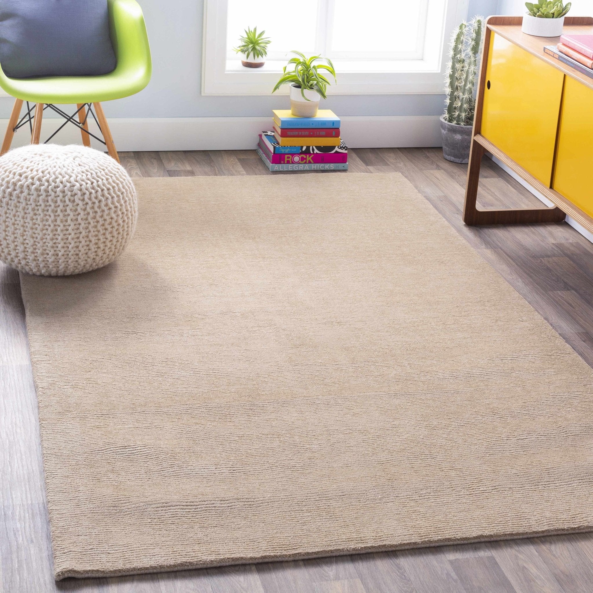 Modern Solid Plain Taupe Hand loomed Multi Size wool Rug - Image 2