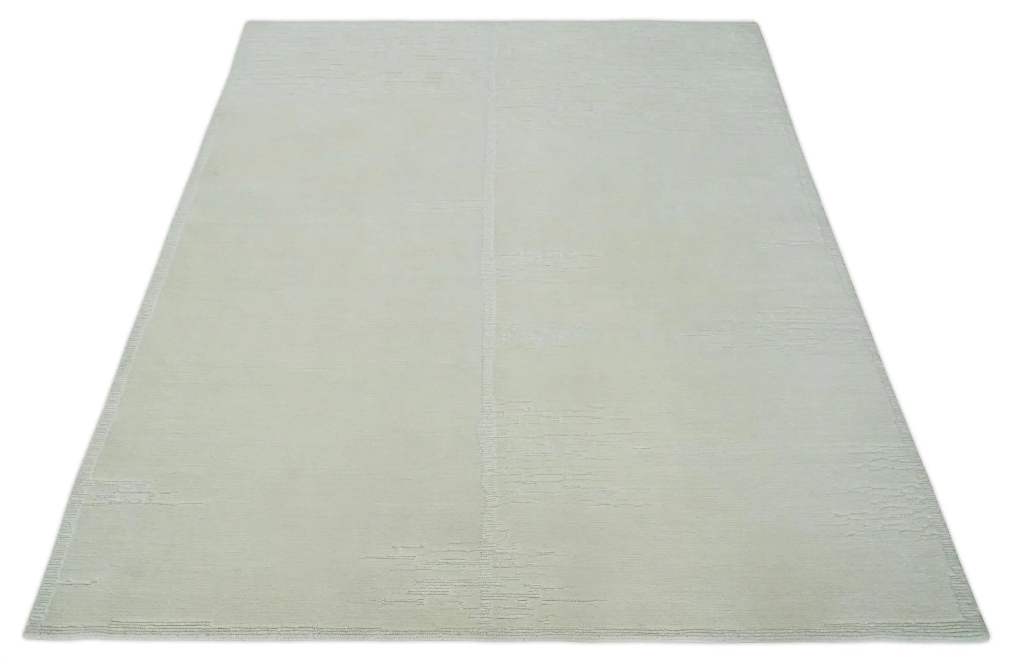 Modern Loop Cut Pile Solid plane Beige Hand Knotted 8x10 Wool Area Rug - Image 10