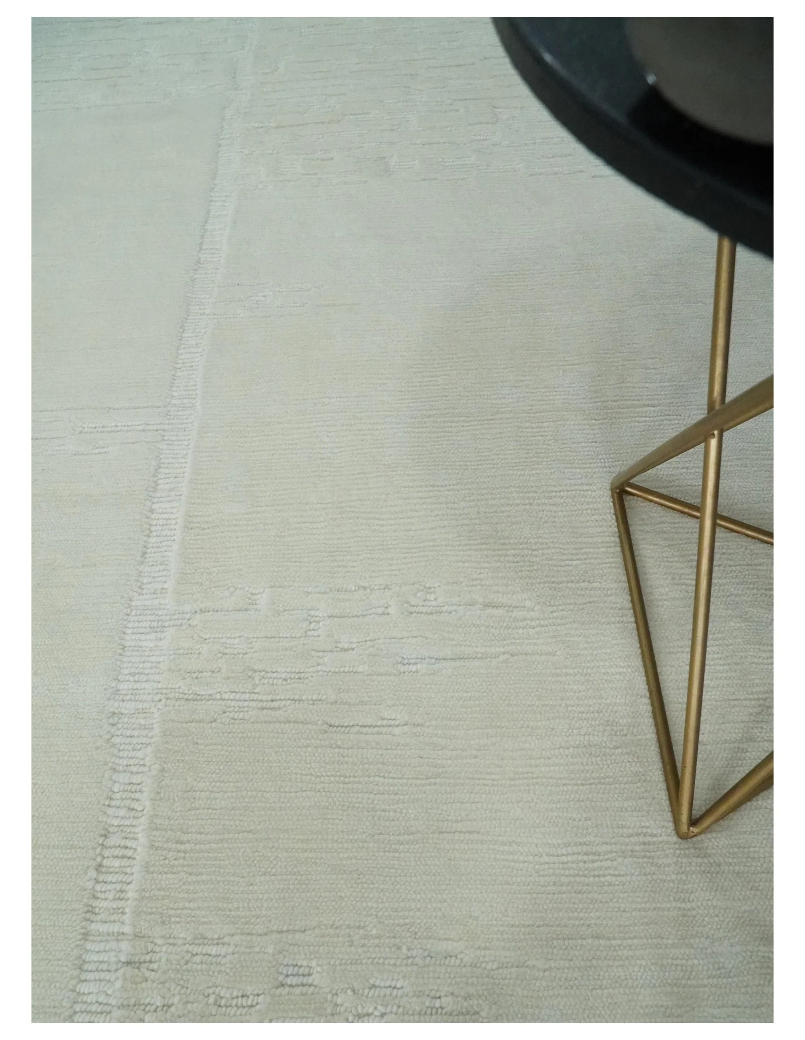 Modern Loop Cut Pile Solid plane Beige Hand Knotted 8x10 Wool Area Rug - Image 2