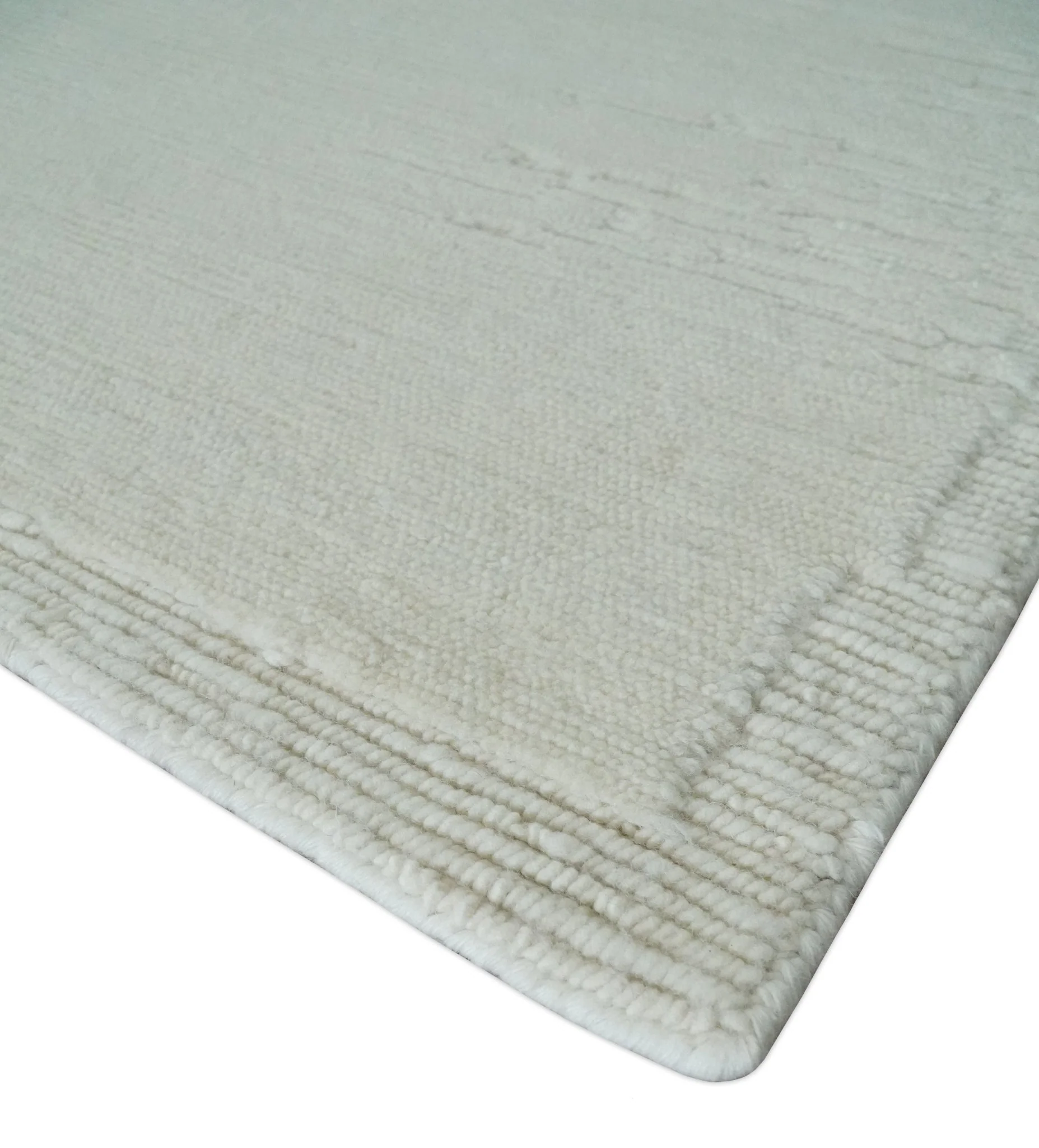 Modern Loop Cut Pile Solid plane Beige Hand Knotted 8x10 Wool Area Rug - Image 5
