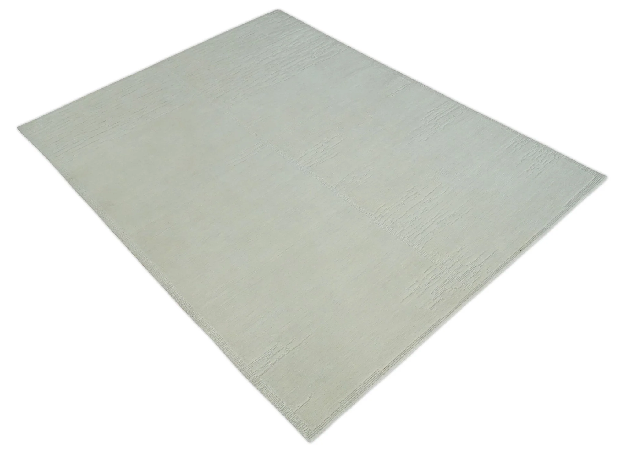 Modern Loop Cut Pile Solid plane Beige Hand Knotted 8x10 Wool Area Rug - Image 9