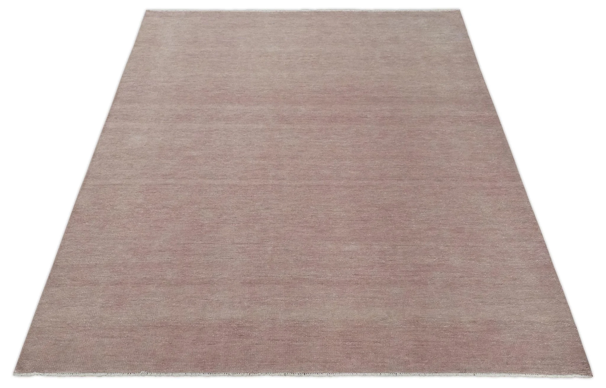 Contemporary Custom Made Modern Solid Peach Hand knotted Wool Area Rug - Image 10
