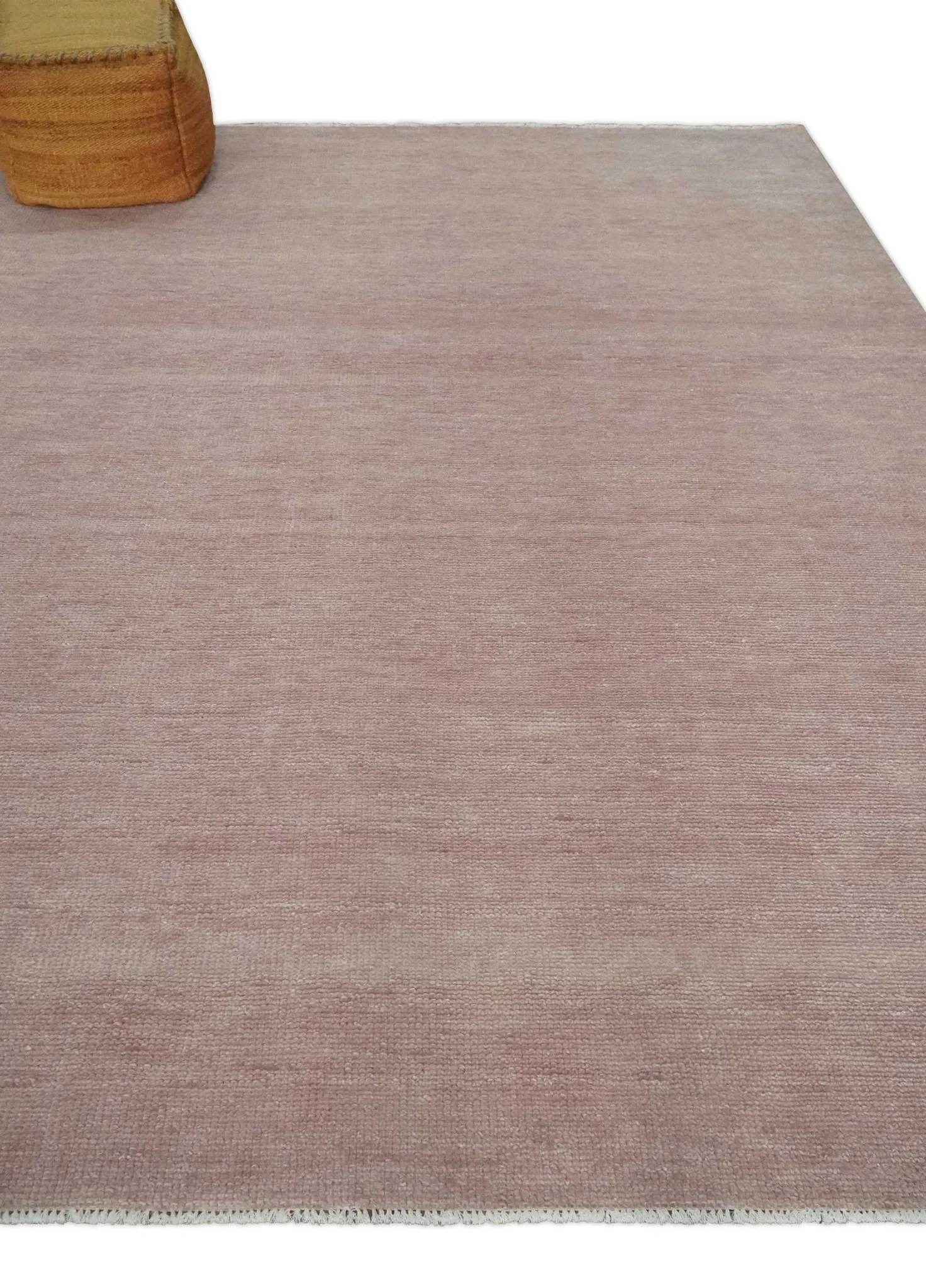 Contemporary Custom Made Modern Solid Peach Hand knotted Wool Area Rug - Image 3