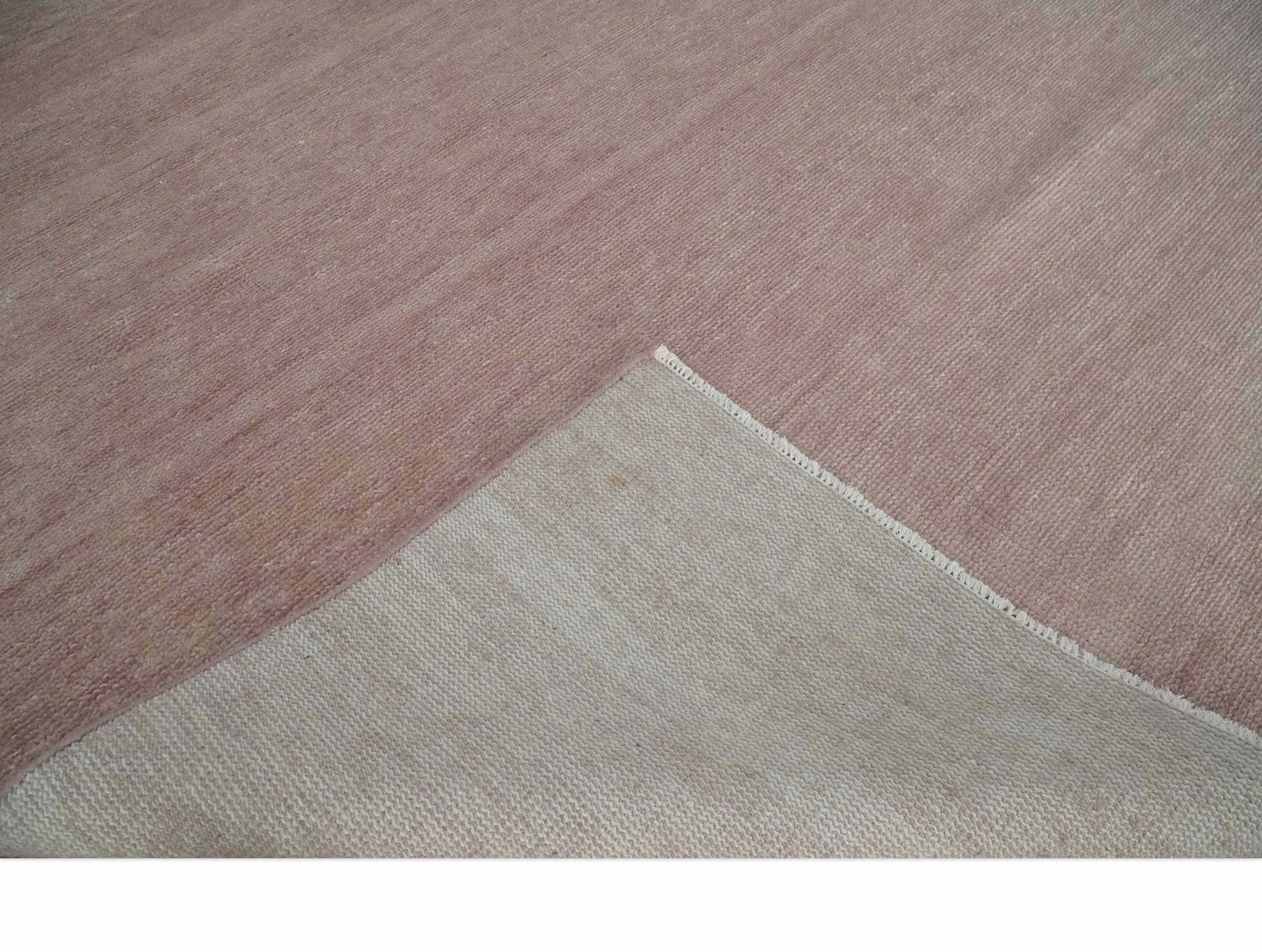 Contemporary Custom Made Modern Solid Peach Hand knotted Wool Area Rug - Image 7
