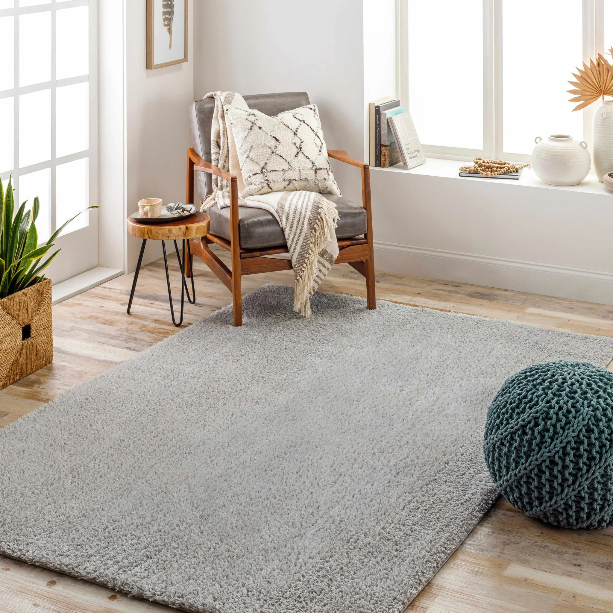 Modern Solid Silver Plush Pile Area Rug - Image 2