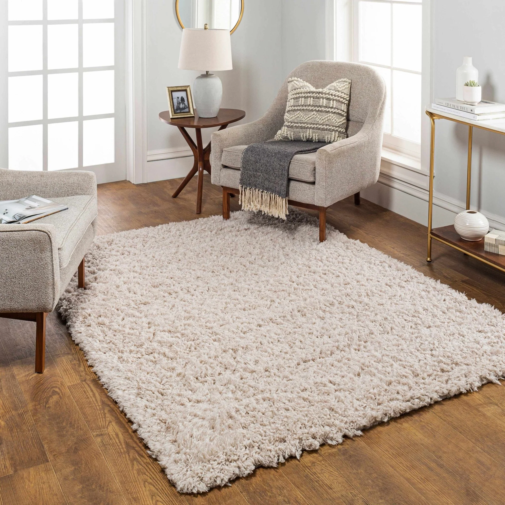 Modern Solid Tan Moroccan Style Plush Pile Multi Size area rug - Image 3