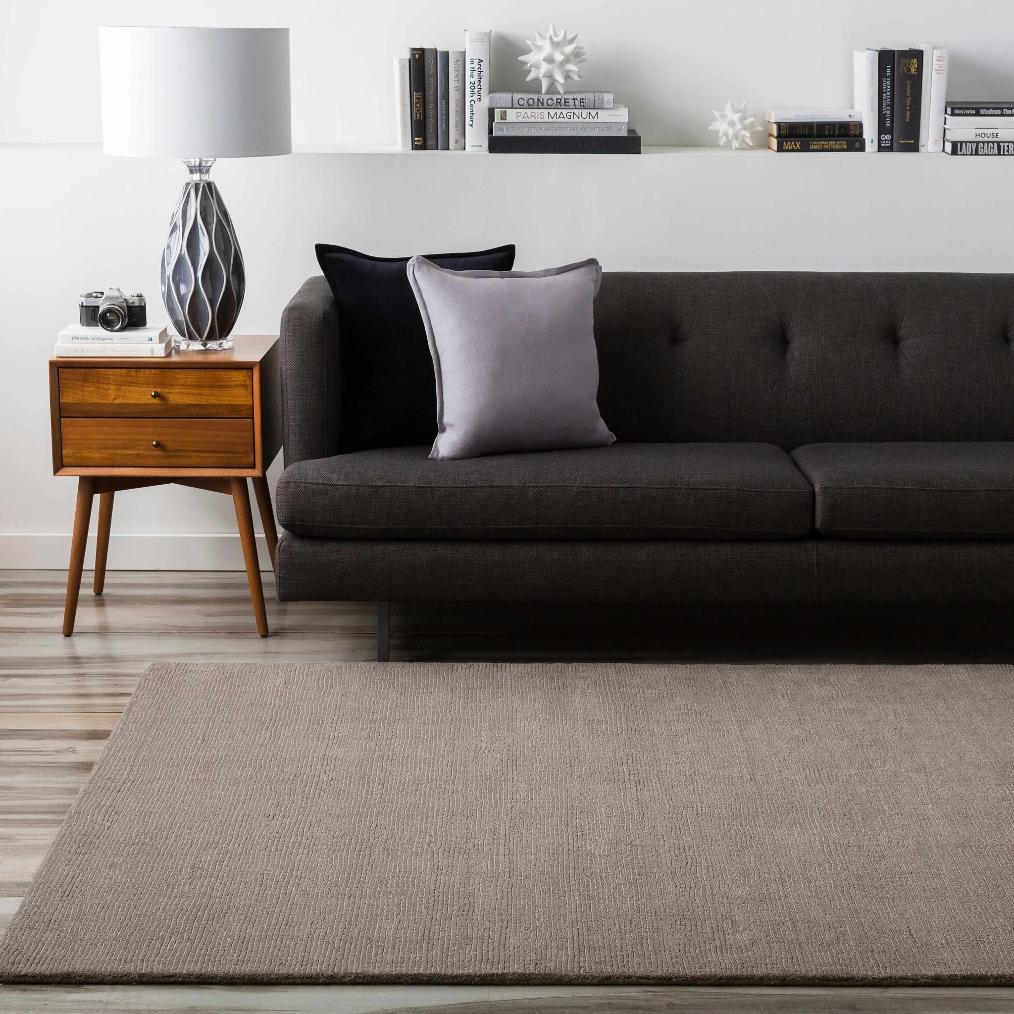 Modern Solid Taupe Stripes Texture Hand-loom Multi Size Wool Area Rug - Image 13