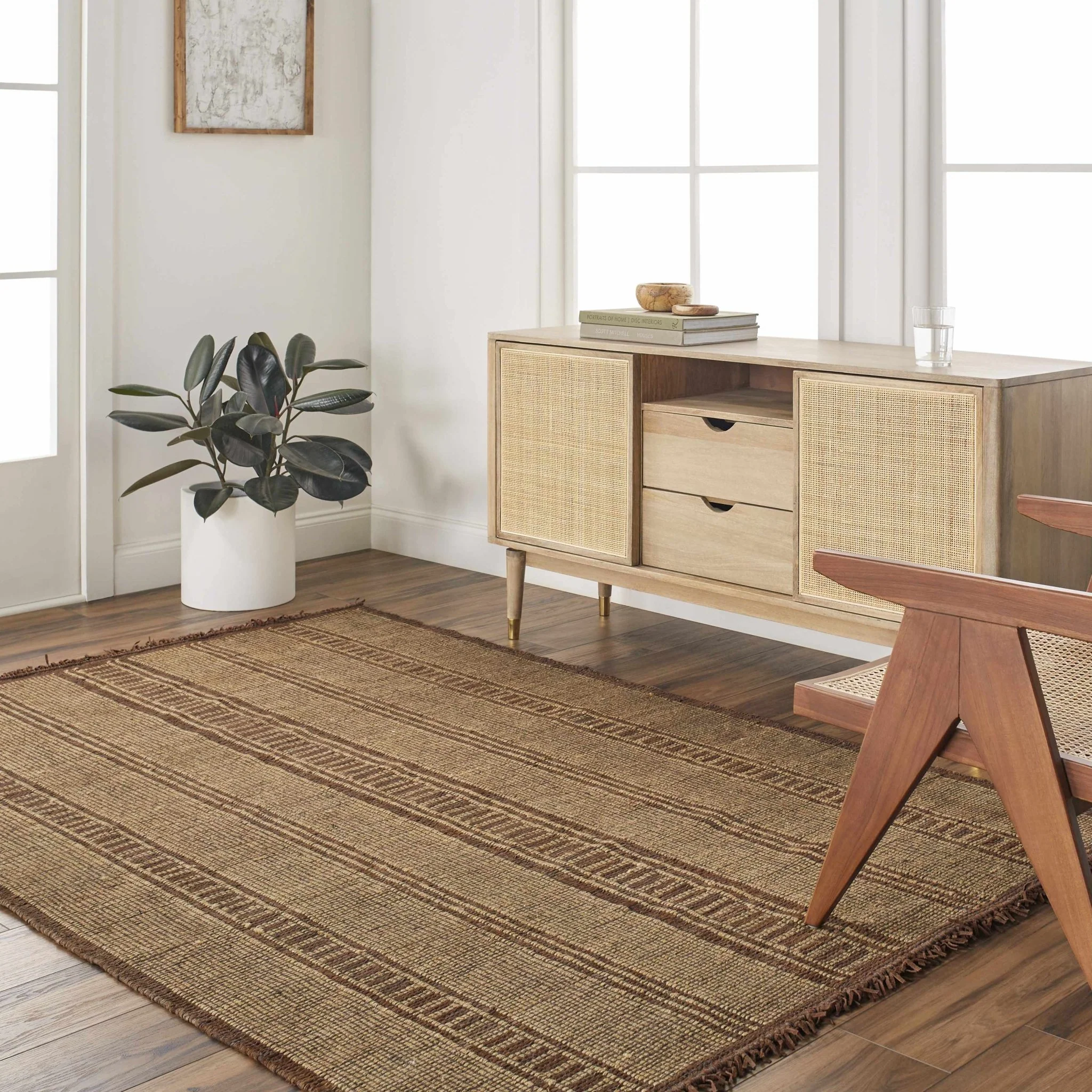 Modern Striped Pattern Brown Hand Woven Jute Rug - Image 4