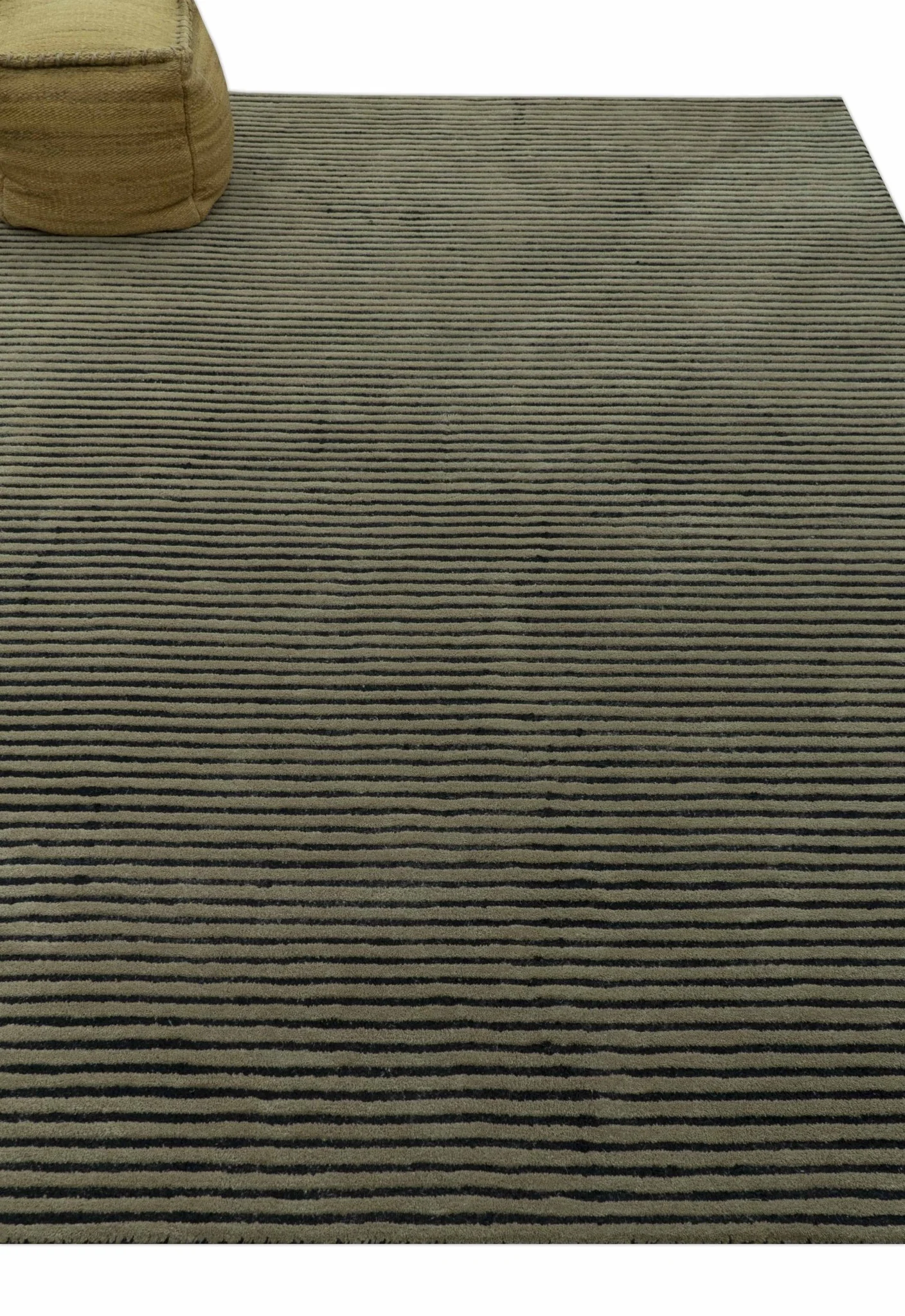 Modern Stripes Design Black And Brown Hand Tufted Custom Made Wool Area Rug - Image 8